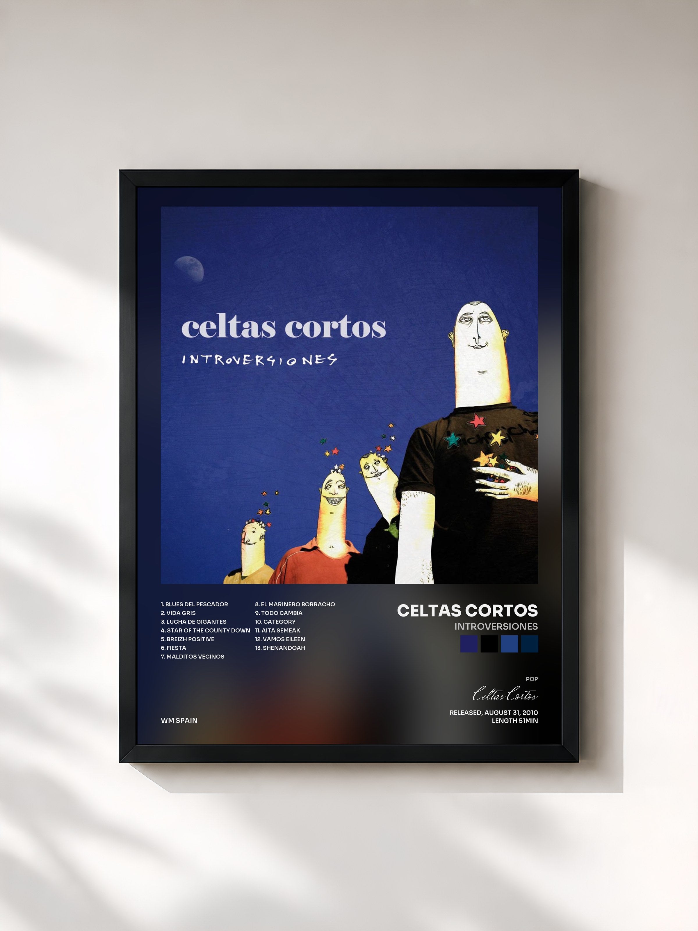 #noir Tableau de l'album Introversiones de Celtas Cortos, cadre noir, imprimé et encadré en France