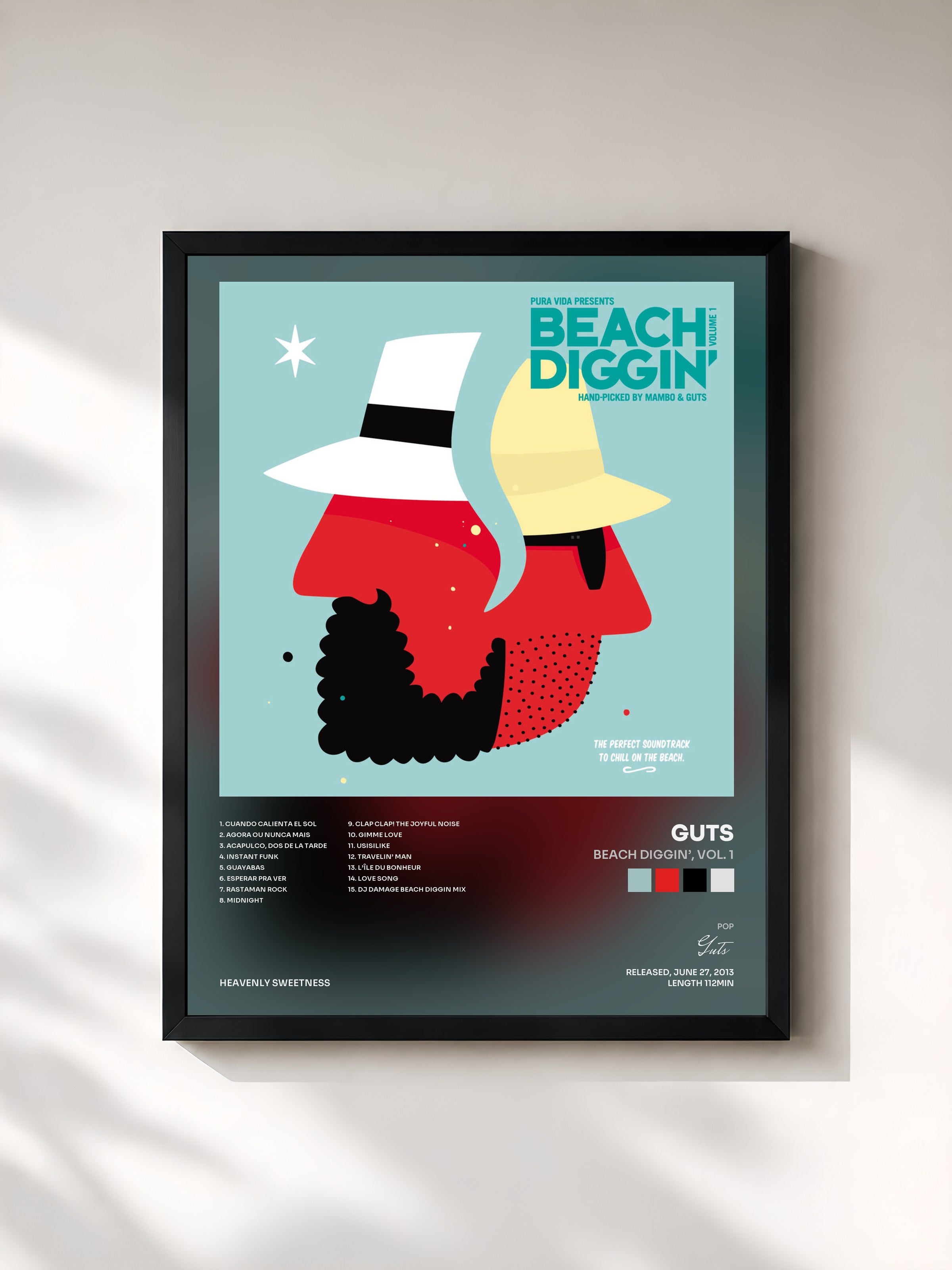 #noir Tableau de l'album Beach Diggin’, Vol. 1 de Guts, cadre noir, imprimé et encadré en France