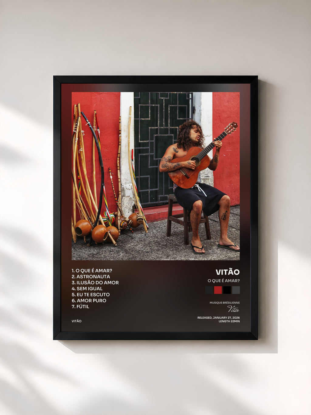 #noir Tableau de l'album O que é amar? de Vitão, cadre noir, imprimé et encadré en France