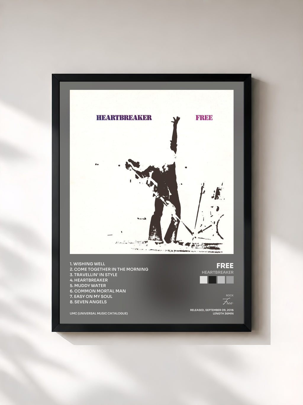 #noir Tableau de l'album Heartbreaker de Free, cadre noir, imprimé et encadré en France