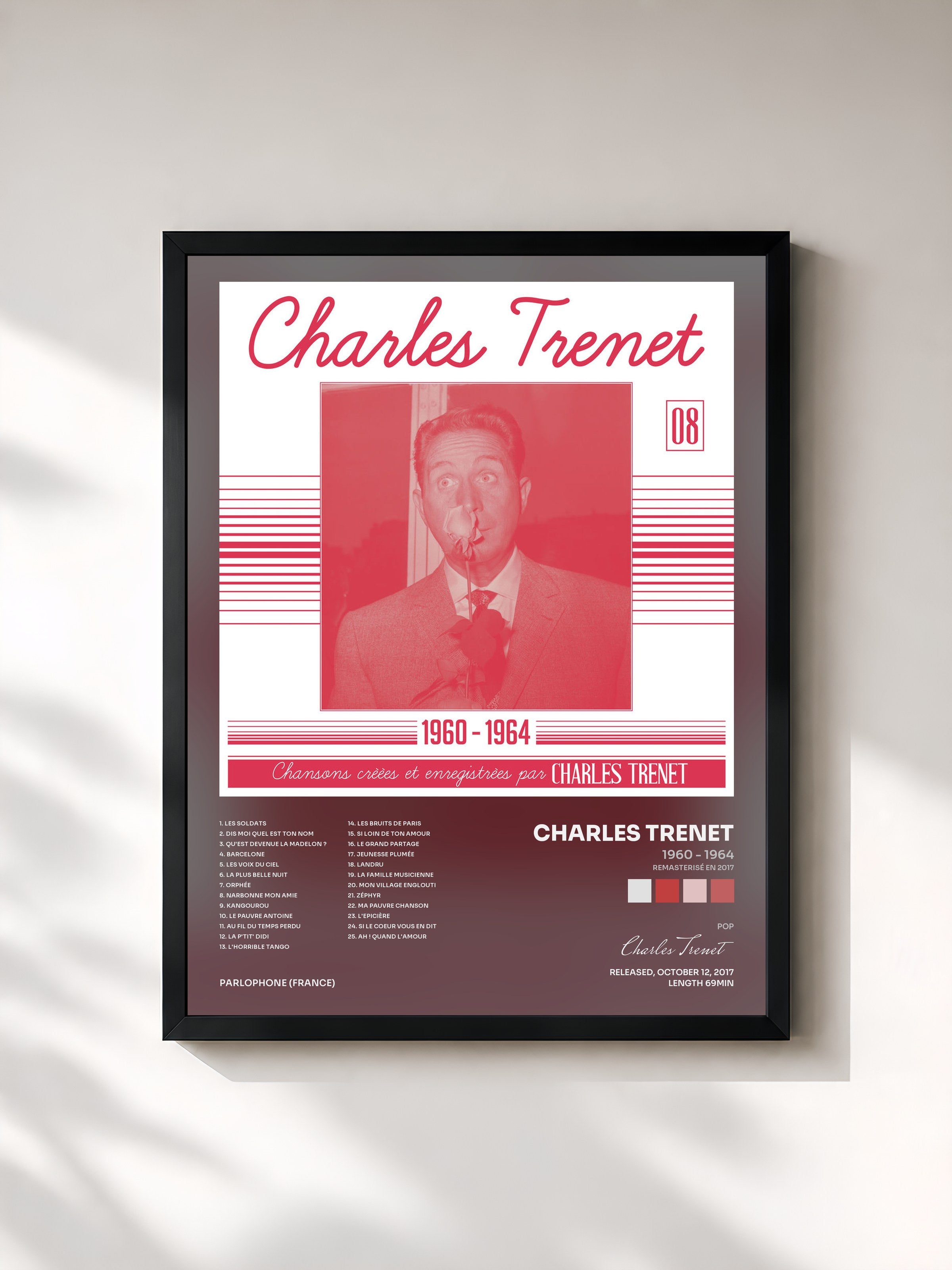 #noir Tableau de l'album 1960 - 1964 (Remasterisé en 2017) de Charles Trenet, cadre noir, imprimé et encadré en France