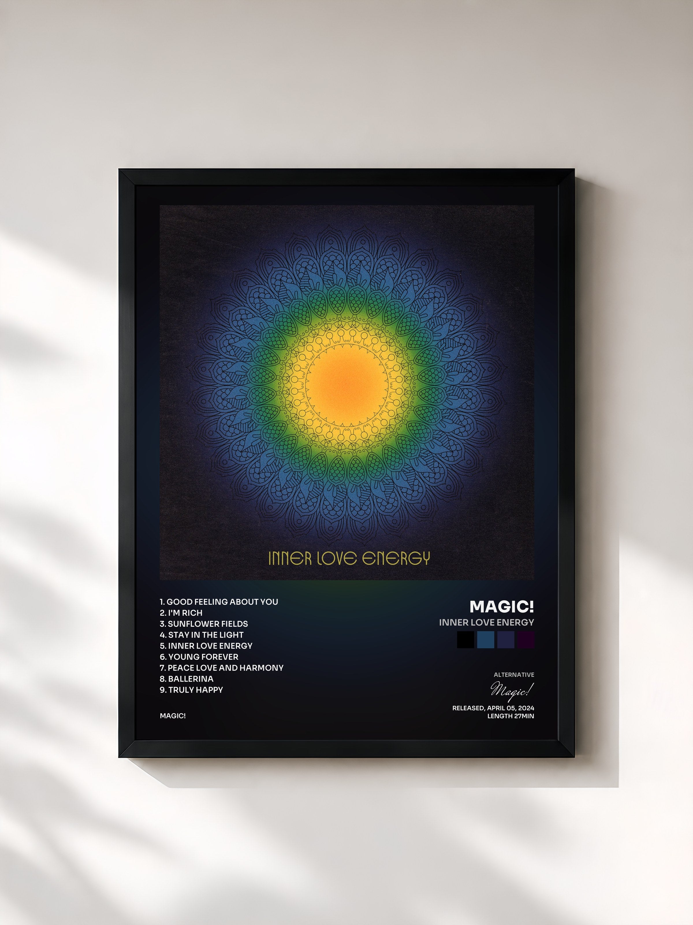#noir Tableau de l'album Inner Love Energy de Magic!, cadre noir, imprimé et encadré en France