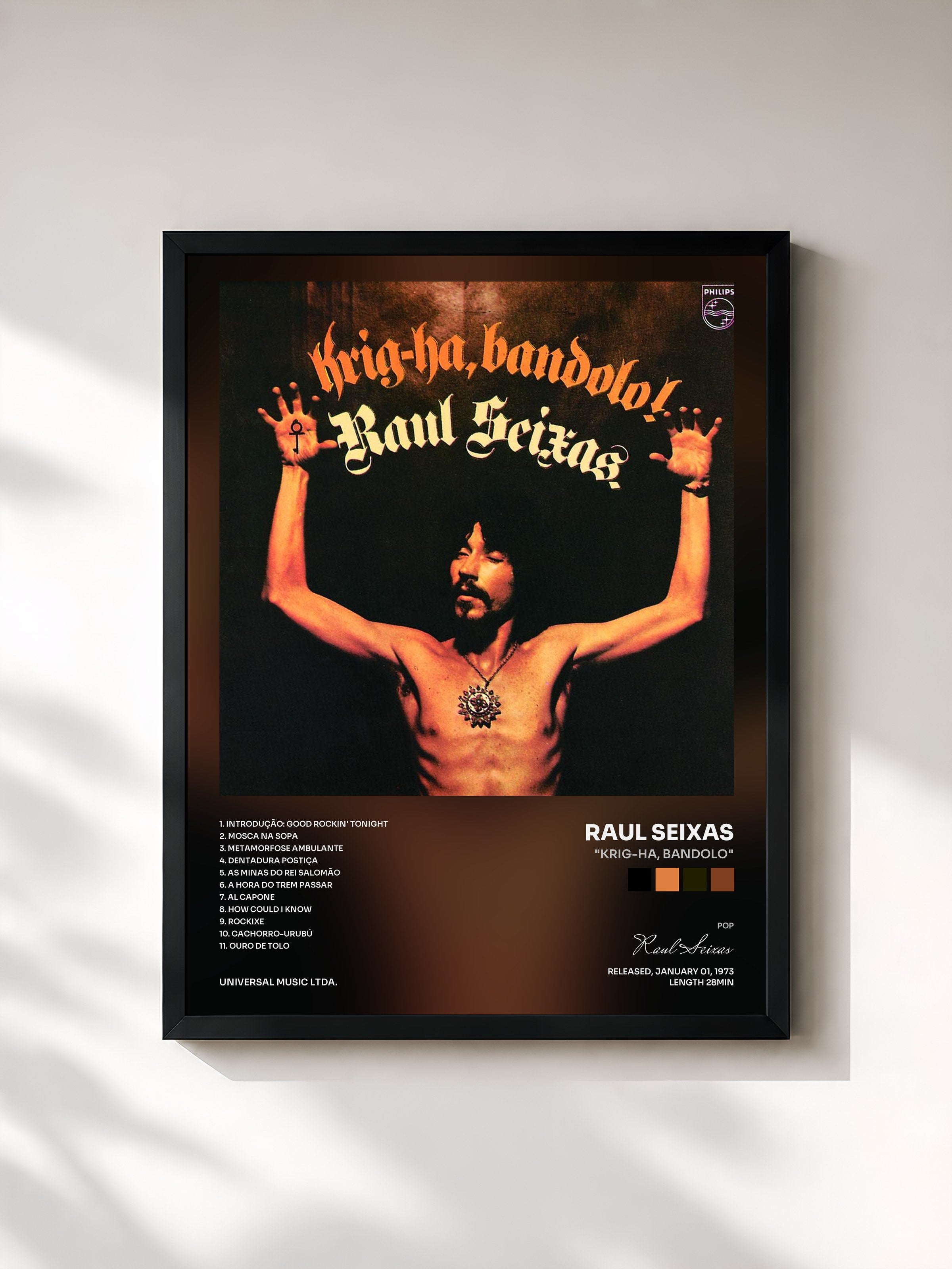#noir Tableau de l'album "Krig-Ha, Bandolo" de Raul Seixas, cadre noir, imprimé et encadré en France