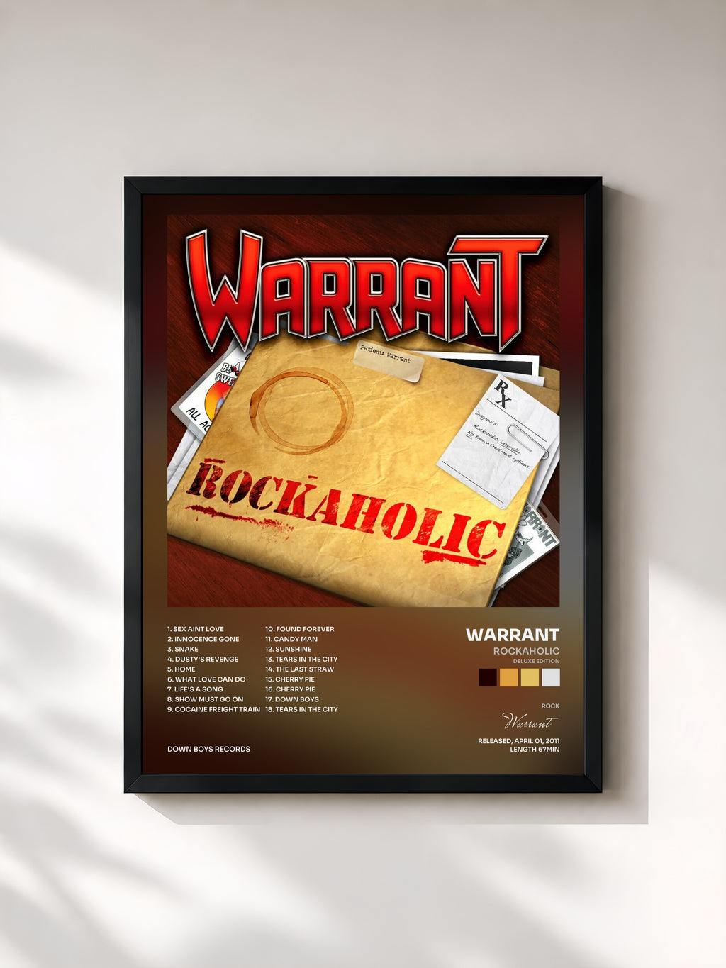 #noir Tableau de l'album Rockaholic (Deluxe Edition) de Warrant, cadre noir, imprimé et encadré en France