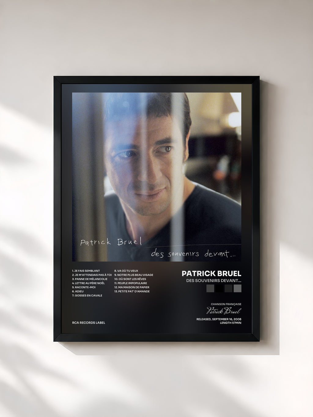 #noir Tableau de l'album Des souvenirs devant... de Patrick Bruel, cadre noir, imprimé et encadré en France