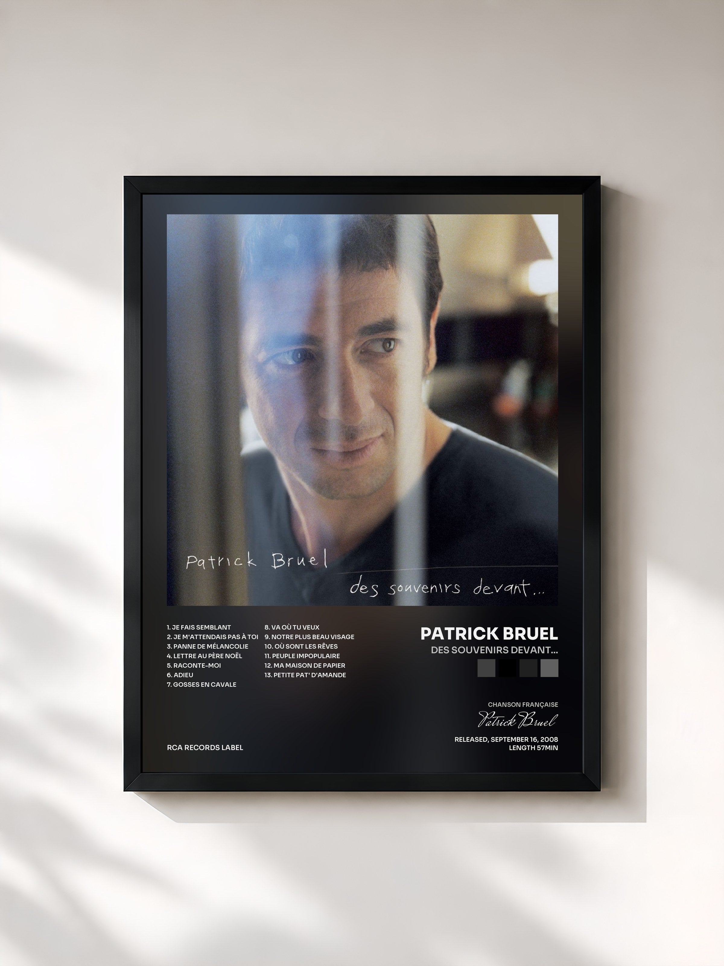 #noir Tableau de l'album Des souvenirs devant... de Patrick Bruel, cadre noir, imprimé et encadré en France
