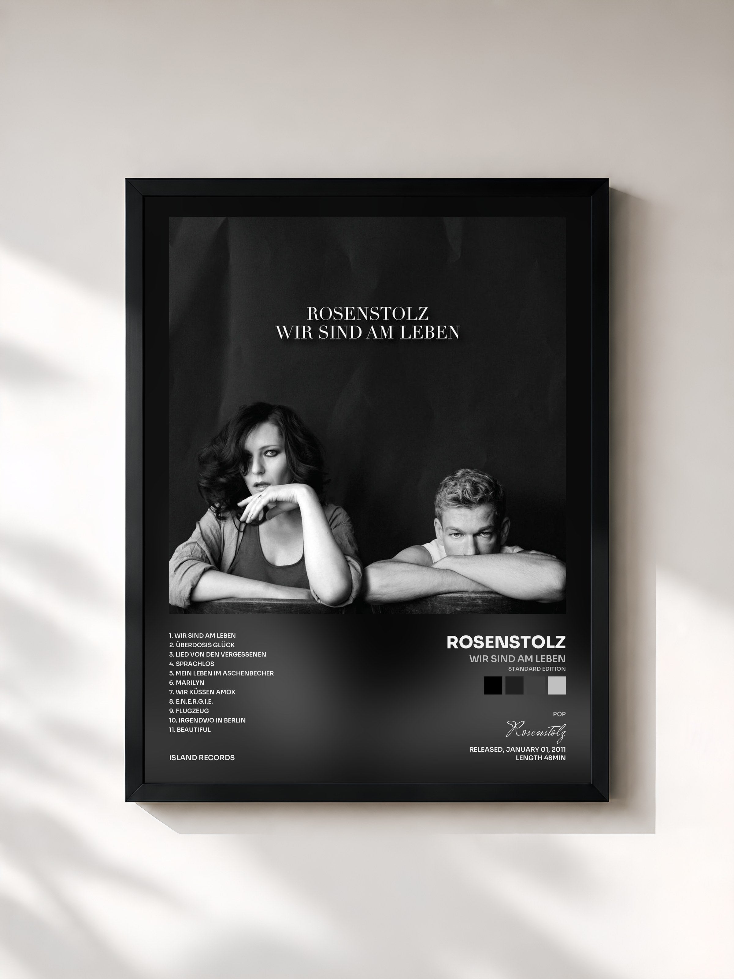 #noir Tableau de l'album Wir sind am Leben (Standard Edition) de Rosenstolz, cadre noir, imprimé et encadré en France