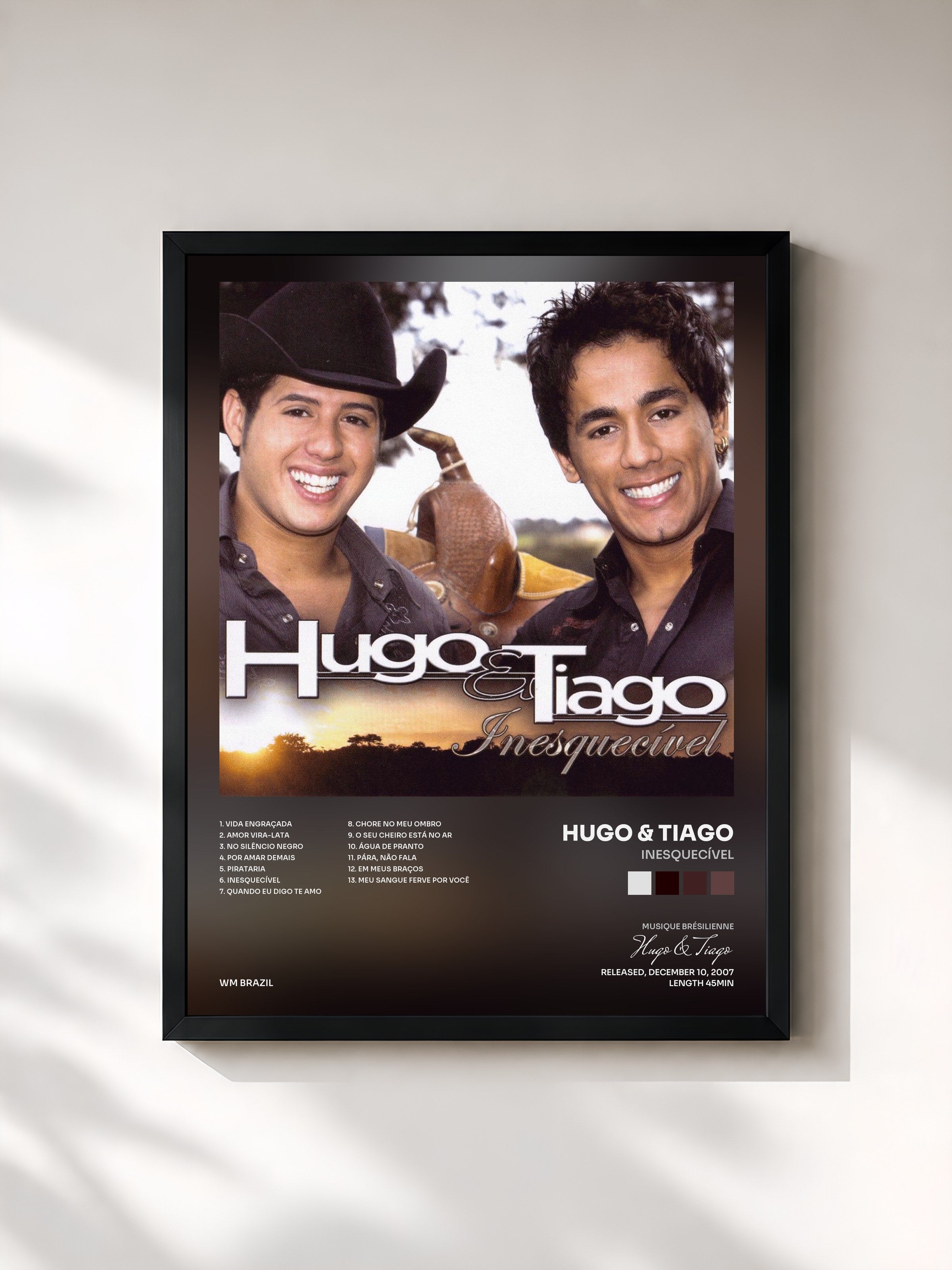 #noir Tableau de l'album Inesquecível de Hugo & Tiago, cadre noir, imprimé et encadré en France