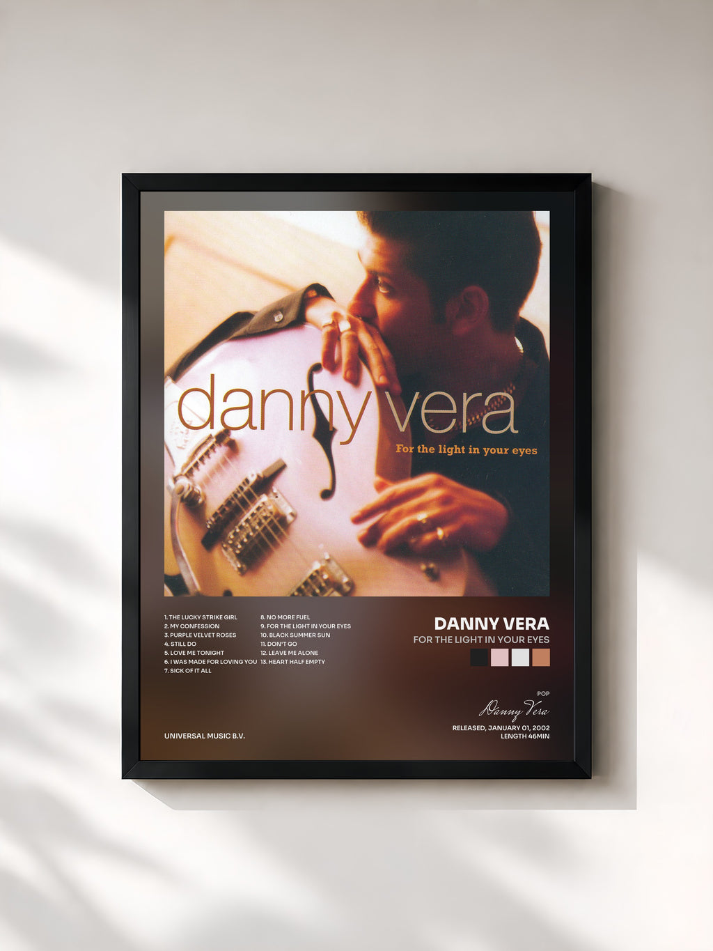 #noir Tableau de l'album For The Light In Your Eyes de Danny Vera, cadre noir, imprimé et encadré en France