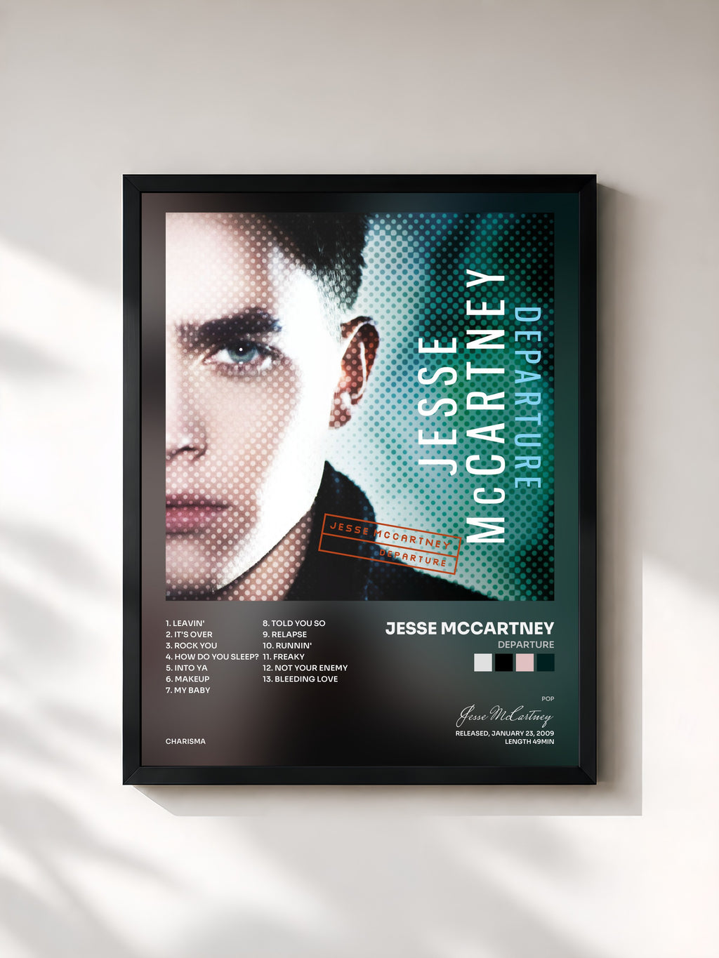 #noir Tableau de l'album Departure de Jesse McCartney, cadre noir, imprimé et encadré en France