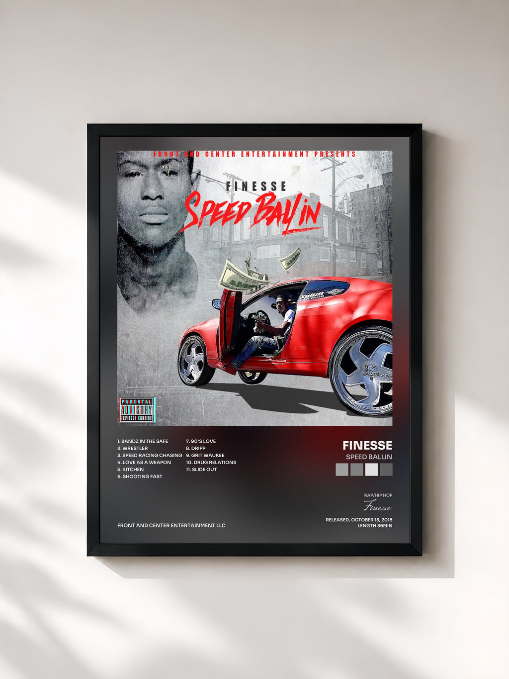 #noir Tableau de l'album Speed Ballin de Finesse, cadre noir, imprimé et encadré en France