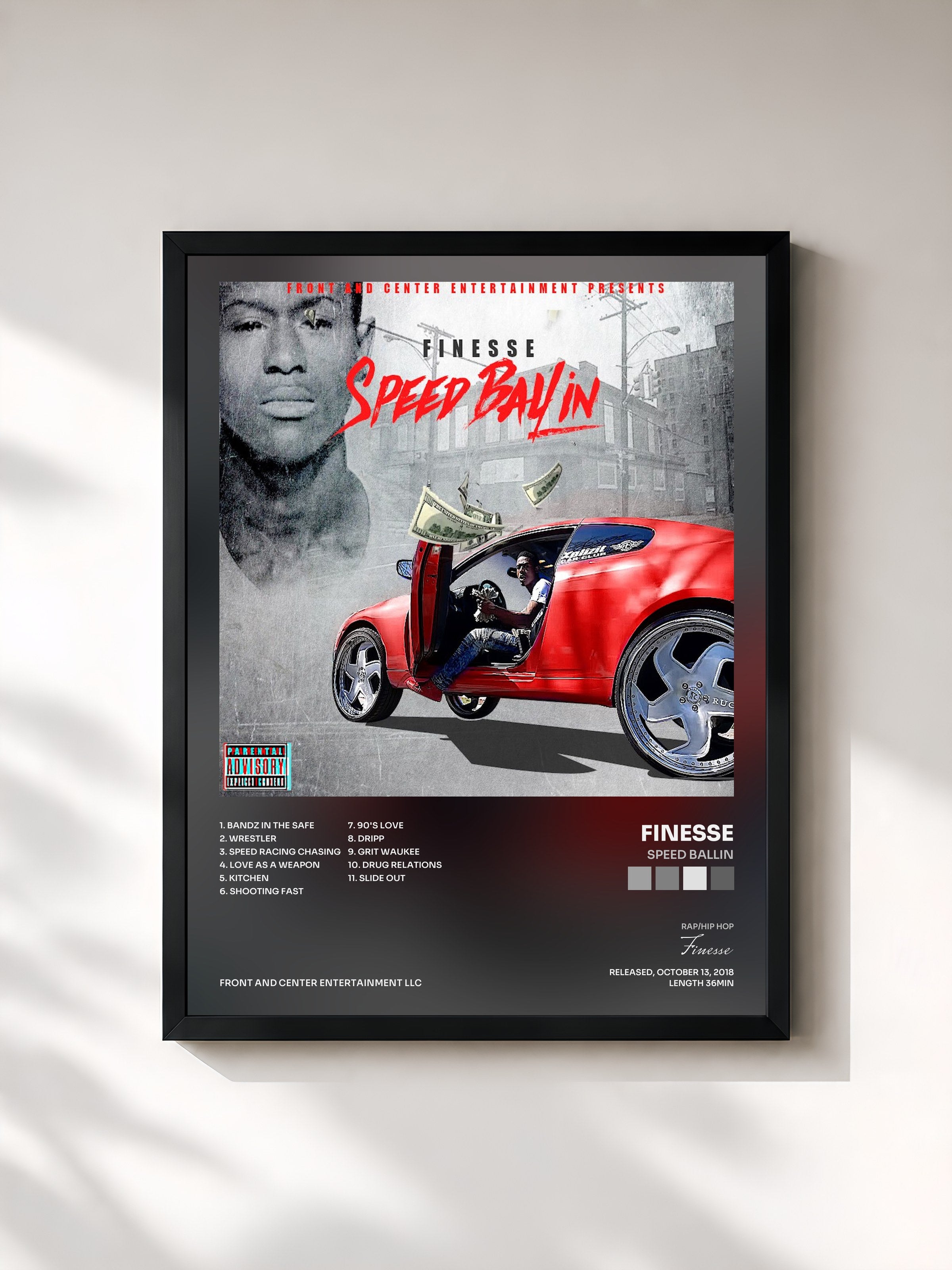 #noir Tableau de l'album Speed Ballin de Finesse, cadre noir, imprimé et encadré en France