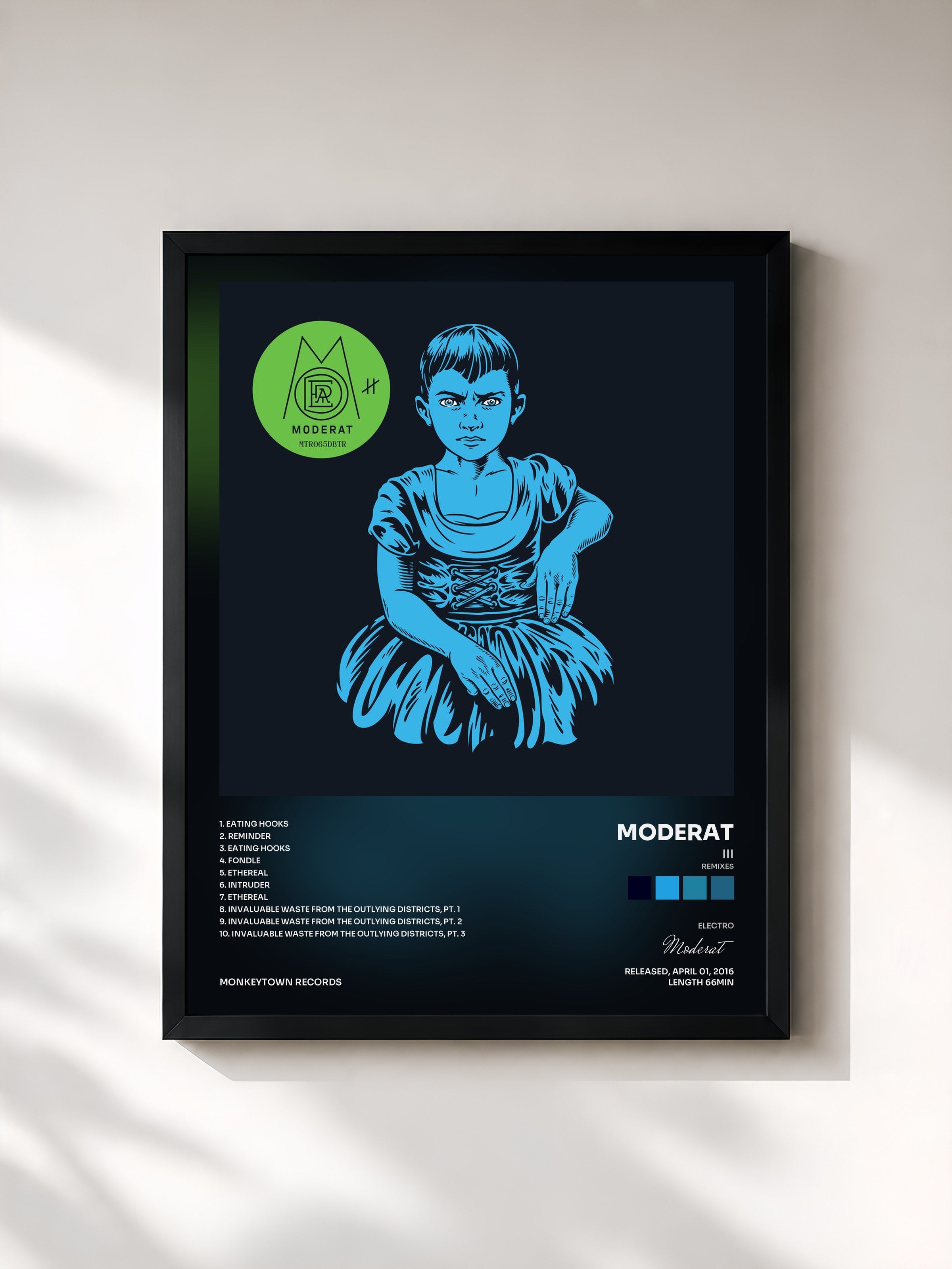 #noir Tableau de l'album III (Remixes) de Moderat, cadre noir, imprimé et encadré en France