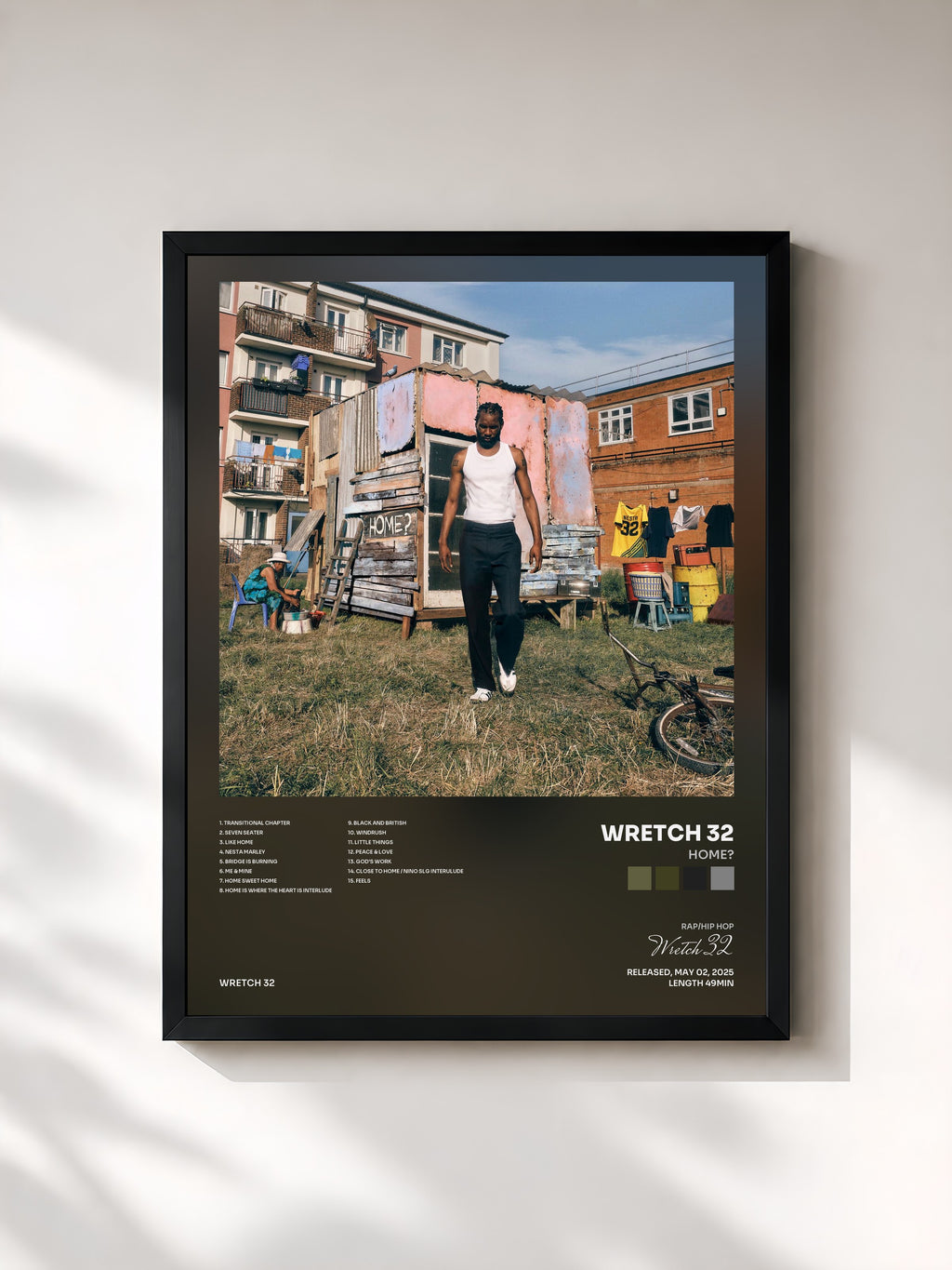 #noir Tableau de l'album HOME? de Wretch 32, cadre noir, imprimé et encadré en France
