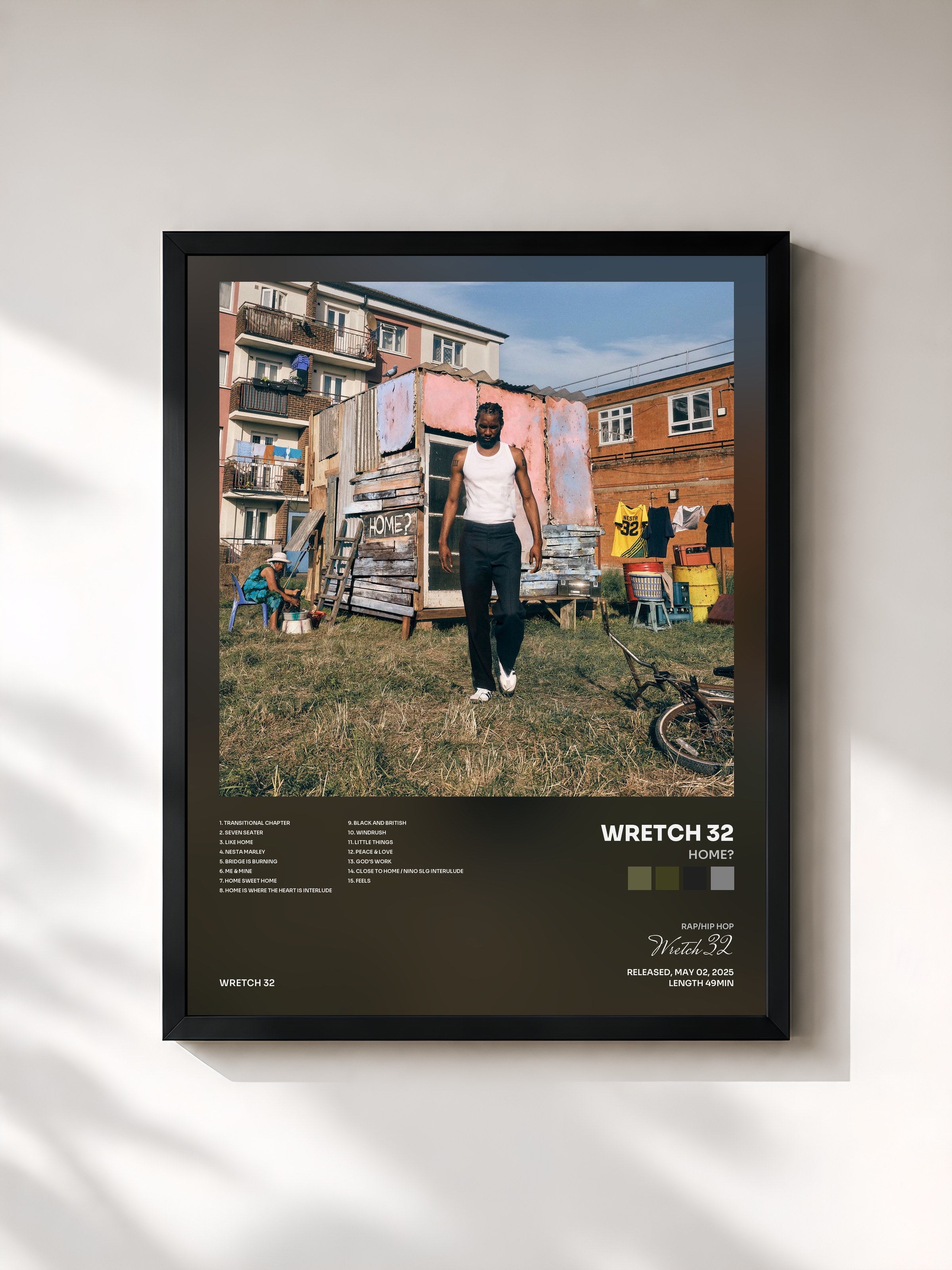 #noir Tableau de l'album HOME? de Wretch 32, cadre noir, imprimé et encadré en France