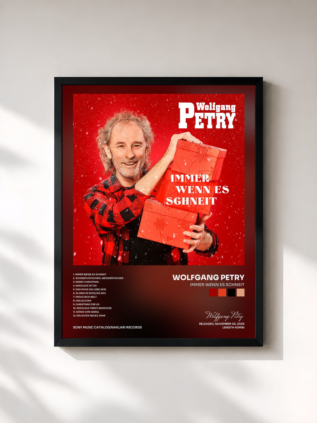 #noir Tableau de l'album Immer wenn es schneit de Wolfgang Petry, cadre noir, imprimé et encadré en France