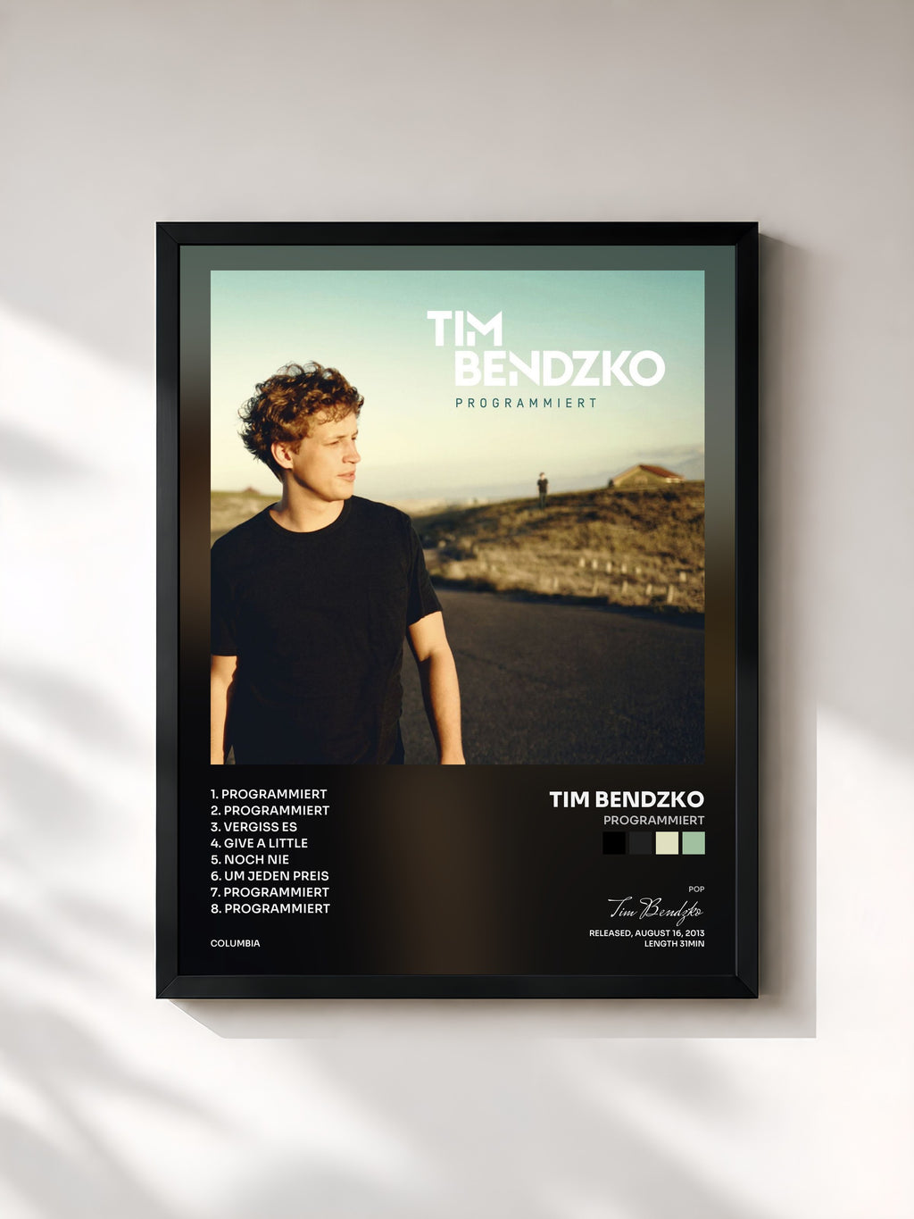 #noir Tableau de l'album Programmiert de Tim Bendzko, cadre noir, imprimé et encadré en France