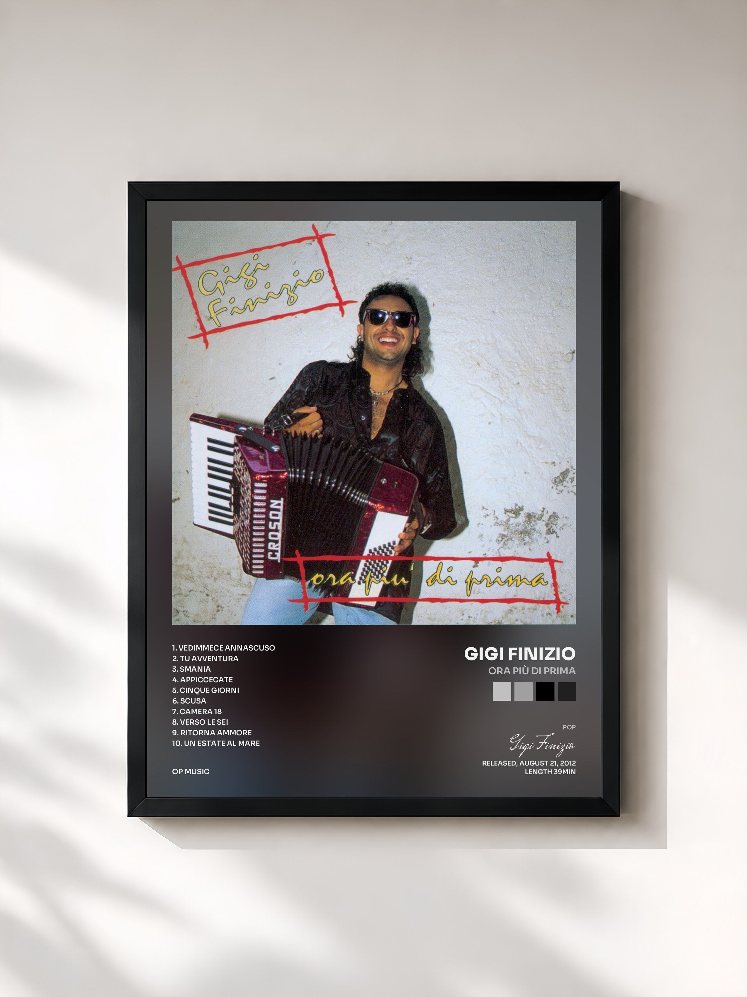 #noir Tableau de l'album Ora più di prima de Gigi Finizio, cadre noir, imprimé et encadré en France