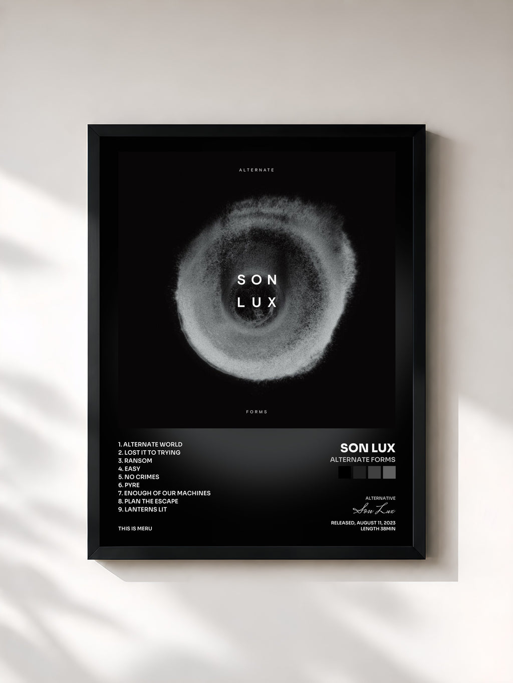 #noir Tableau de l'album Alternate Forms de Son Lux, cadre noir, imprimé et encadré en France