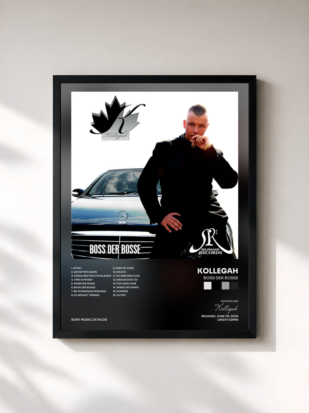 #noir Tableau de l'album Boss der Bosse de Kollegah, cadre noir, imprimé et encadré en France