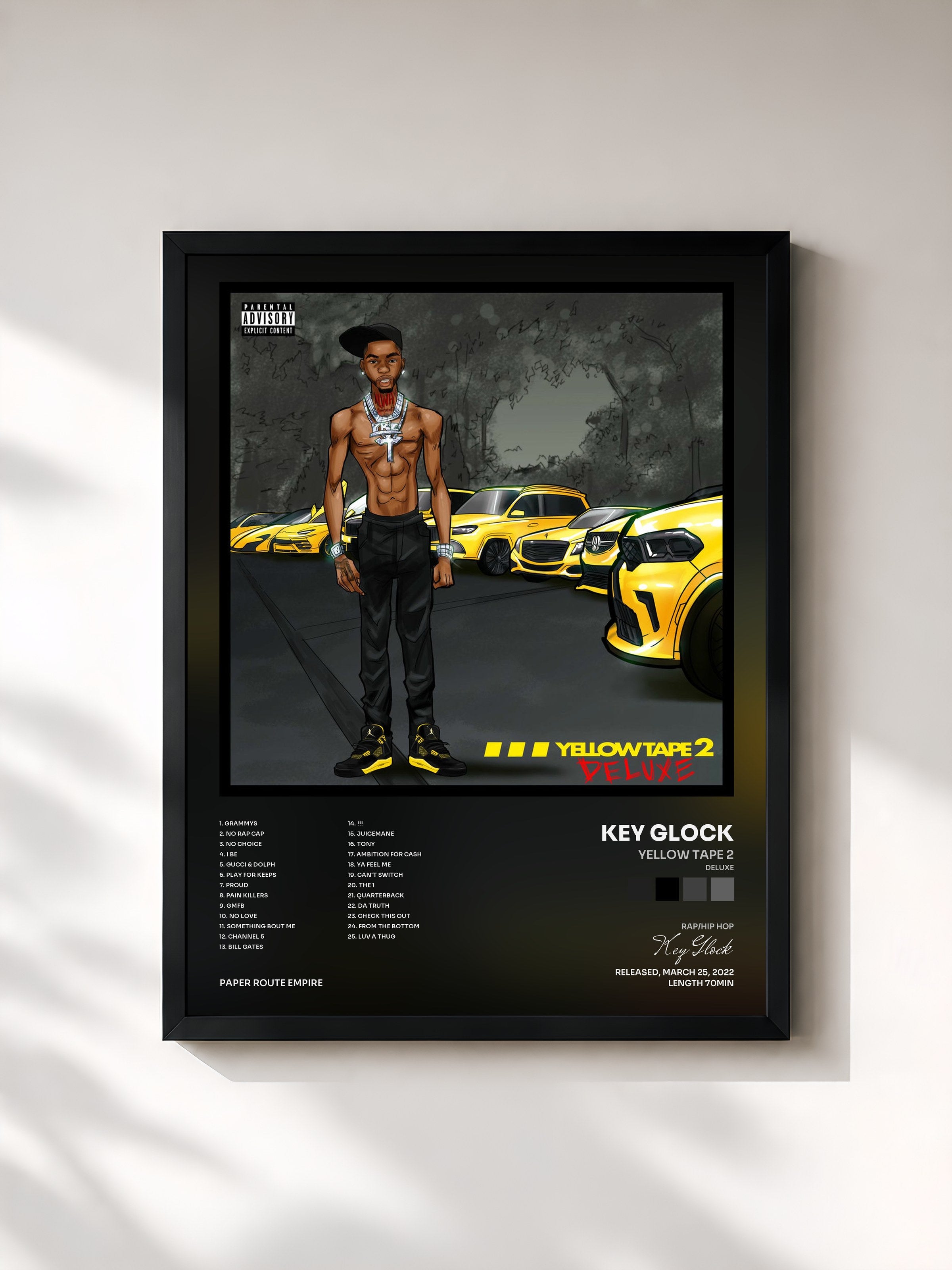 #noir Tableau de l'album Yellow Tape 2 (Deluxe) de Key Glock, cadre noir, imprimé et encadré en France