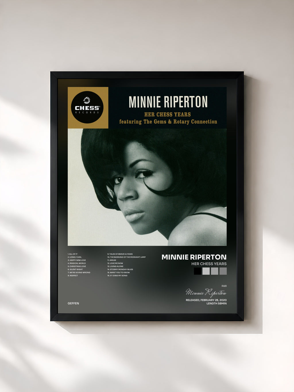 #noir Tableau de l'album Her Chess Years de Minnie Riperton, cadre noir, imprimé et encadré en France