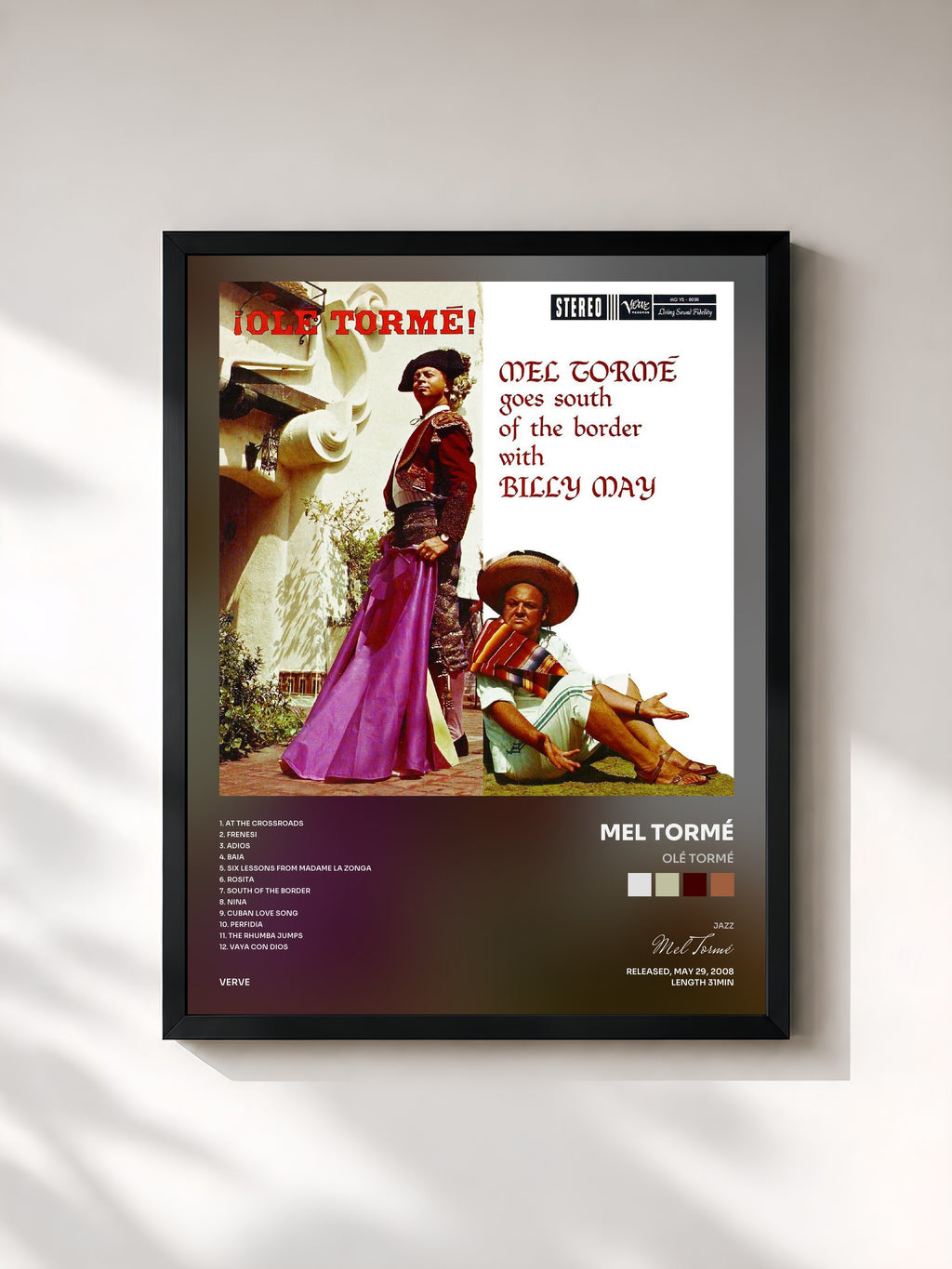 #noir Tableau de l'album Olé Tormé de Mel Tormé, cadre noir, imprimé et encadré en France