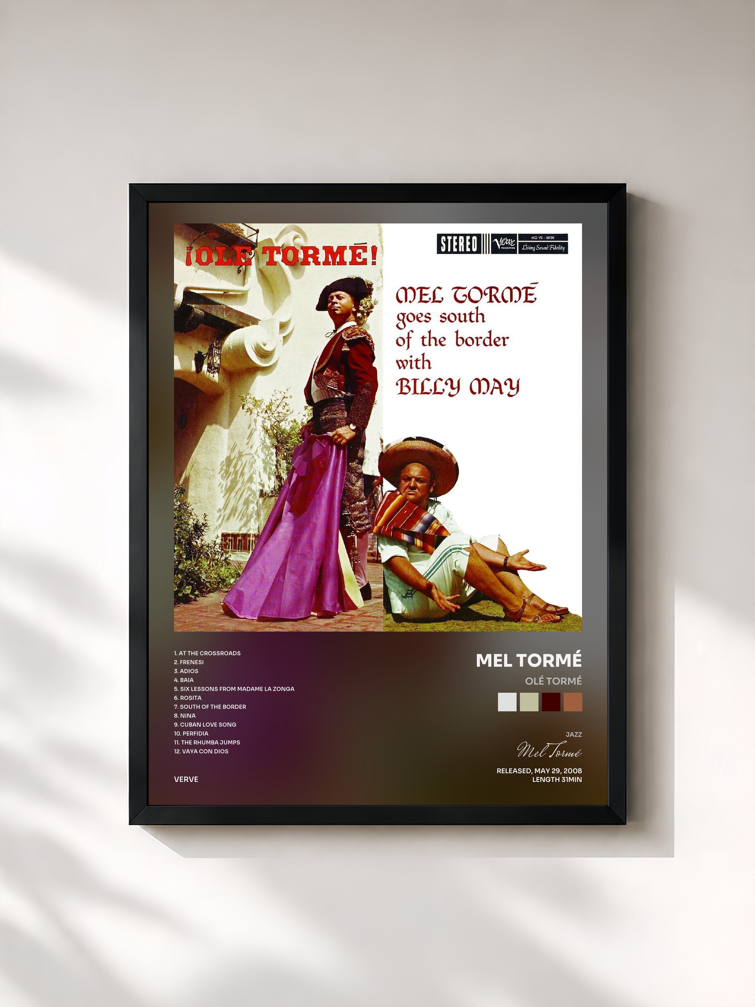 #noir Tableau de l'album Olé Tormé de Mel Tormé, cadre noir, imprimé et encadré en France