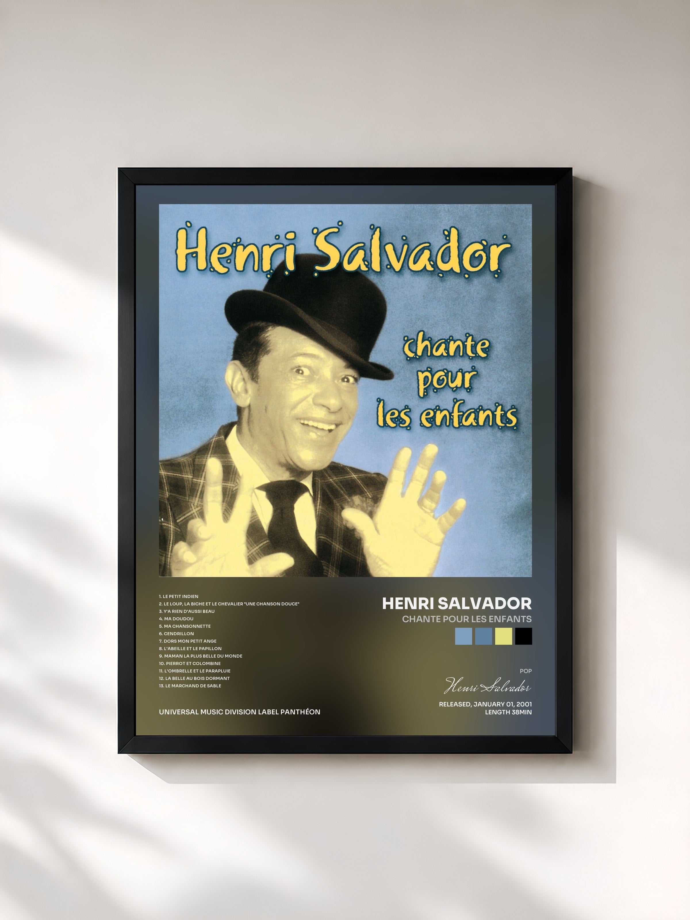 #noir Tableau de l'album Chante Pour Les Enfants de Henri Salvador, cadre noir, imprimé et encadré en France