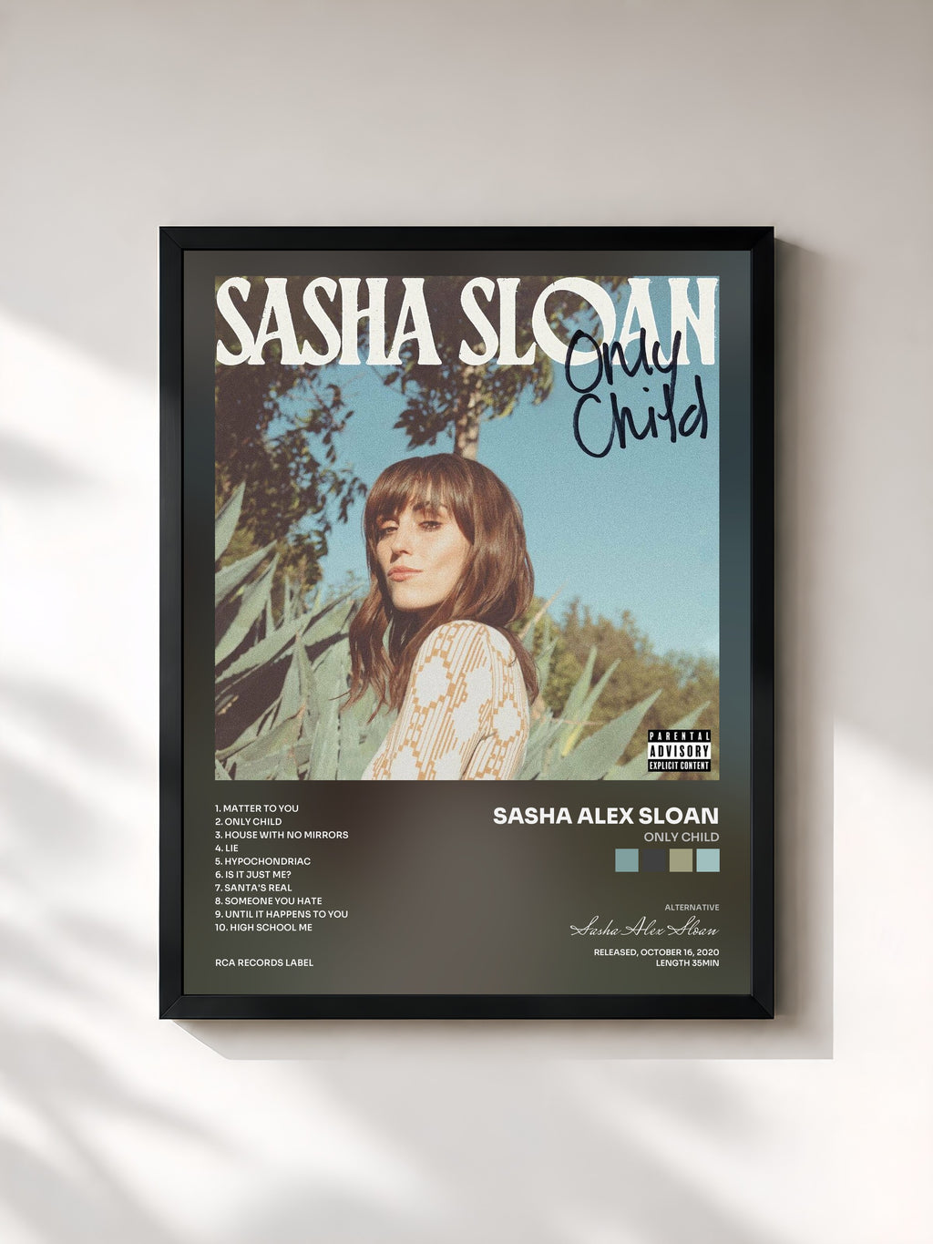 #noir Tableau de l'album Only Child de Sasha Alex Sloan, cadre noir, imprimé et encadré en France