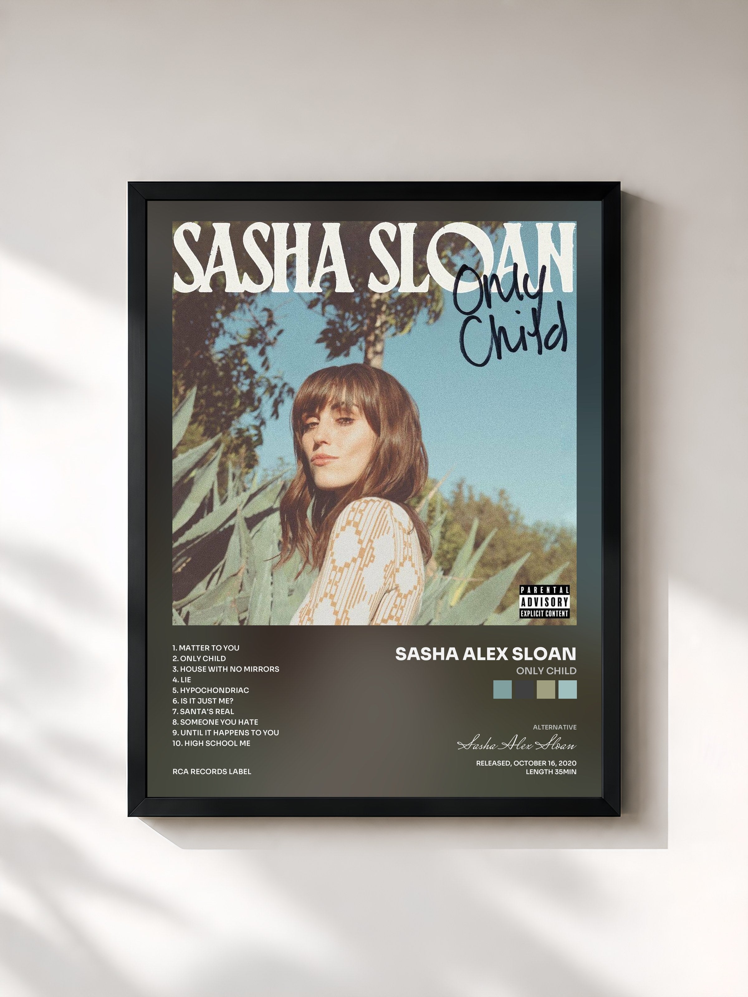 #noir Tableau de l'album Only Child de Sasha Alex Sloan, cadre noir, imprimé et encadré en France
