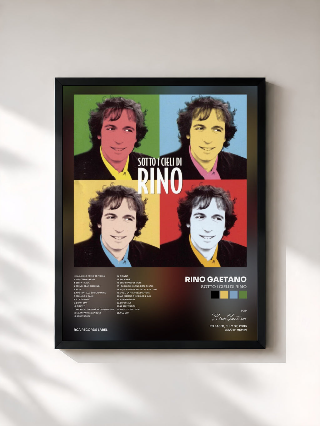 #noir Tableau de l'album Sotto I Cieli Di Rino de Rino Gaetano, cadre noir, imprimé et encadré en France