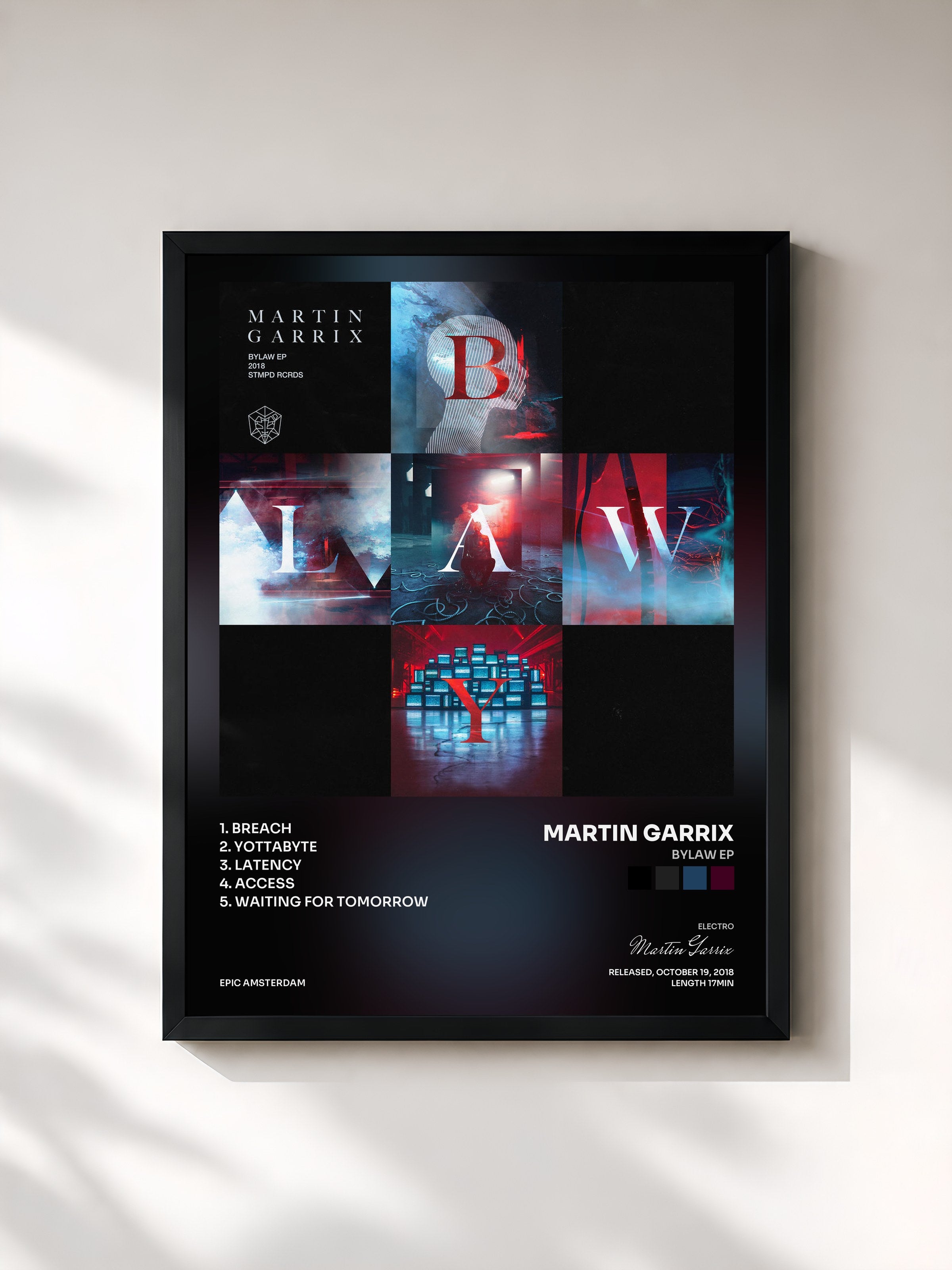 #noir Tableau de l'album BYLAW EP de Martin Garrix, cadre noir, imprimé et encadré en France