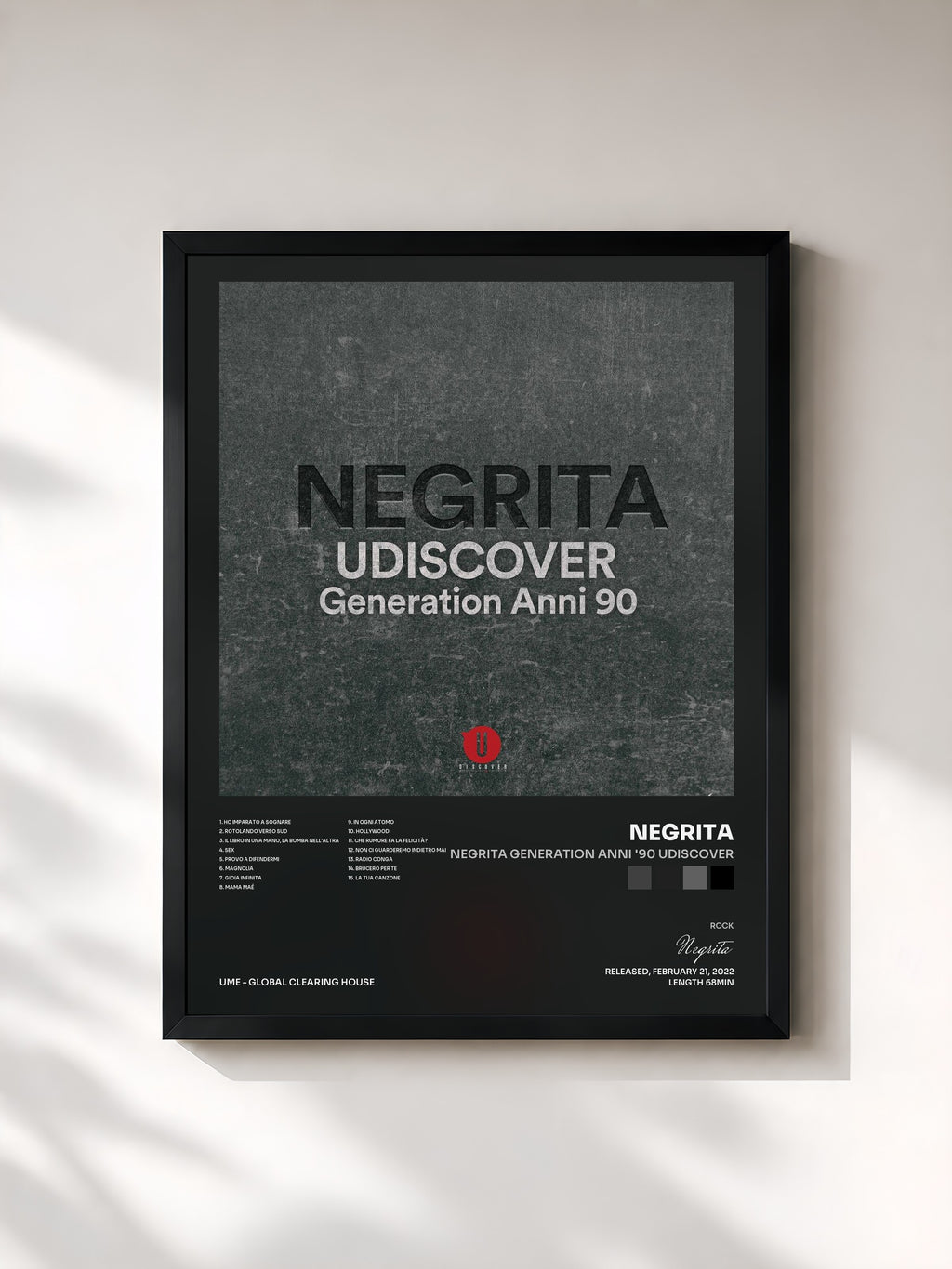 #noir Tableau de l'album Negrita Generation Anni '90 Udiscover de Negrita, cadre noir, imprimé et encadré en France