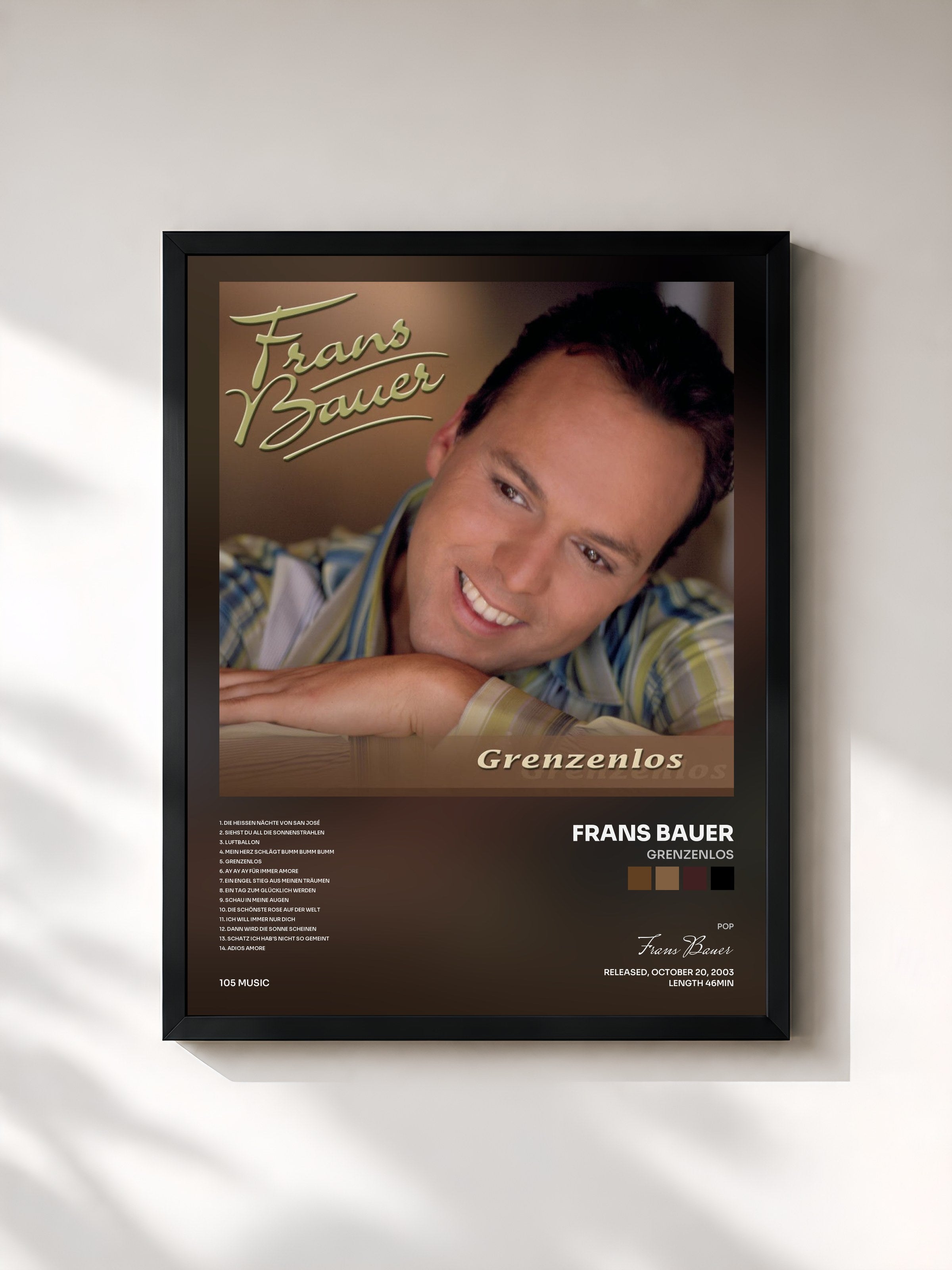 #noir Tableau de l'album Grenzenlos de Frans Bauer, cadre noir, imprimé et encadré en France