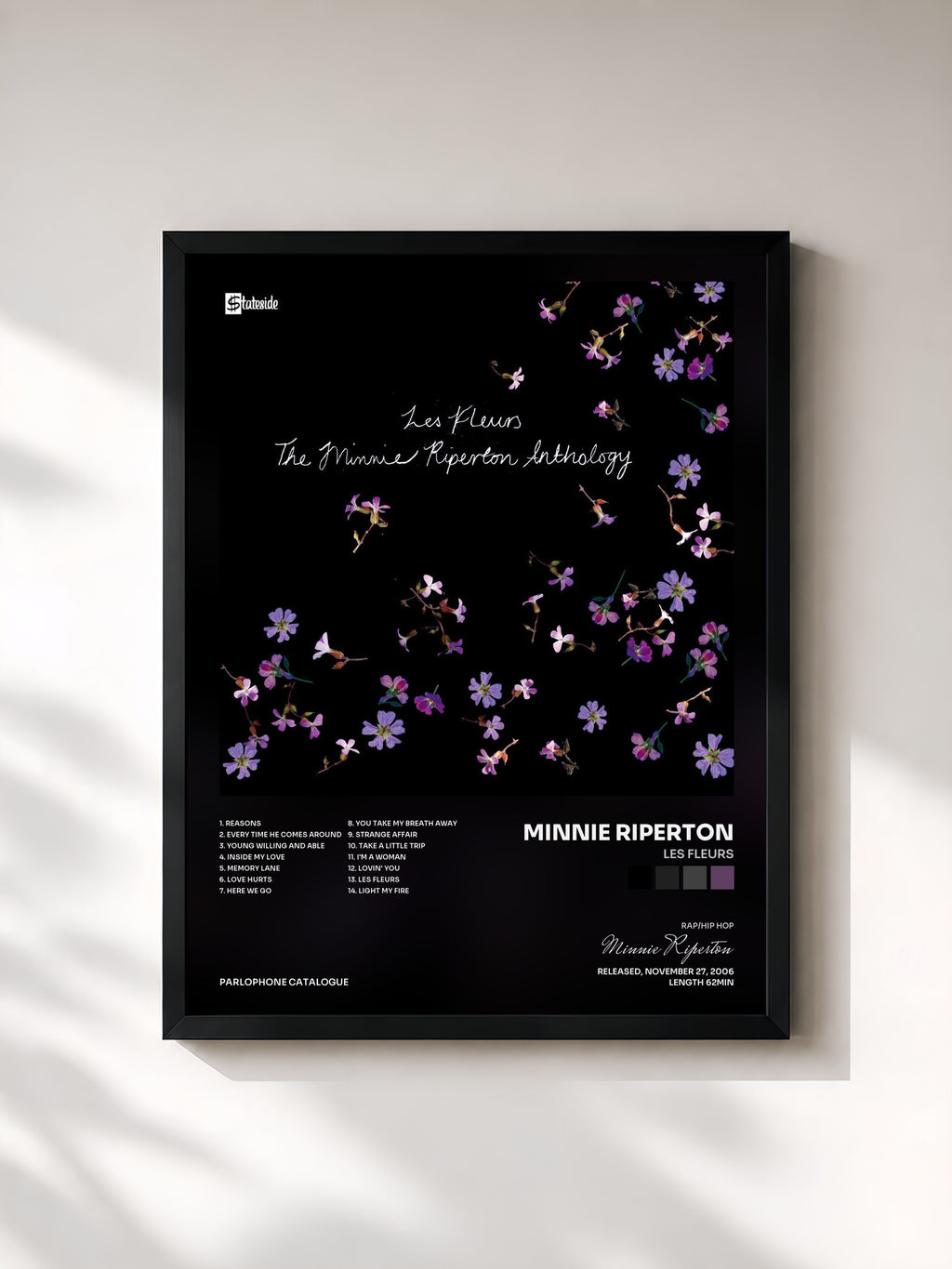 #noir Tableau de l'album Les Fleurs de Minnie Riperton, cadre noir, imprimé et encadré en France