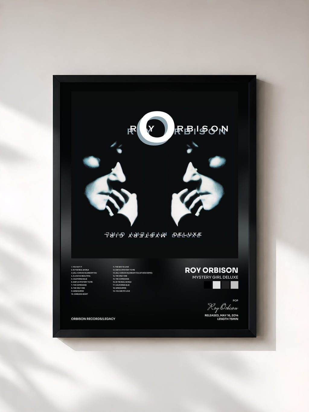 #noir Tableau de l'album Mystery Girl Deluxe de Roy Orbison, cadre noir, imprimé et encadré en France