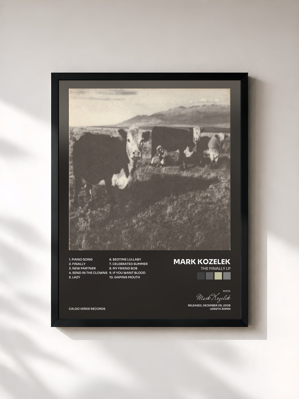 #noir Tableau de l'album The Finally Lp de Mark Kozelek, cadre noir, imprimé et encadré en France