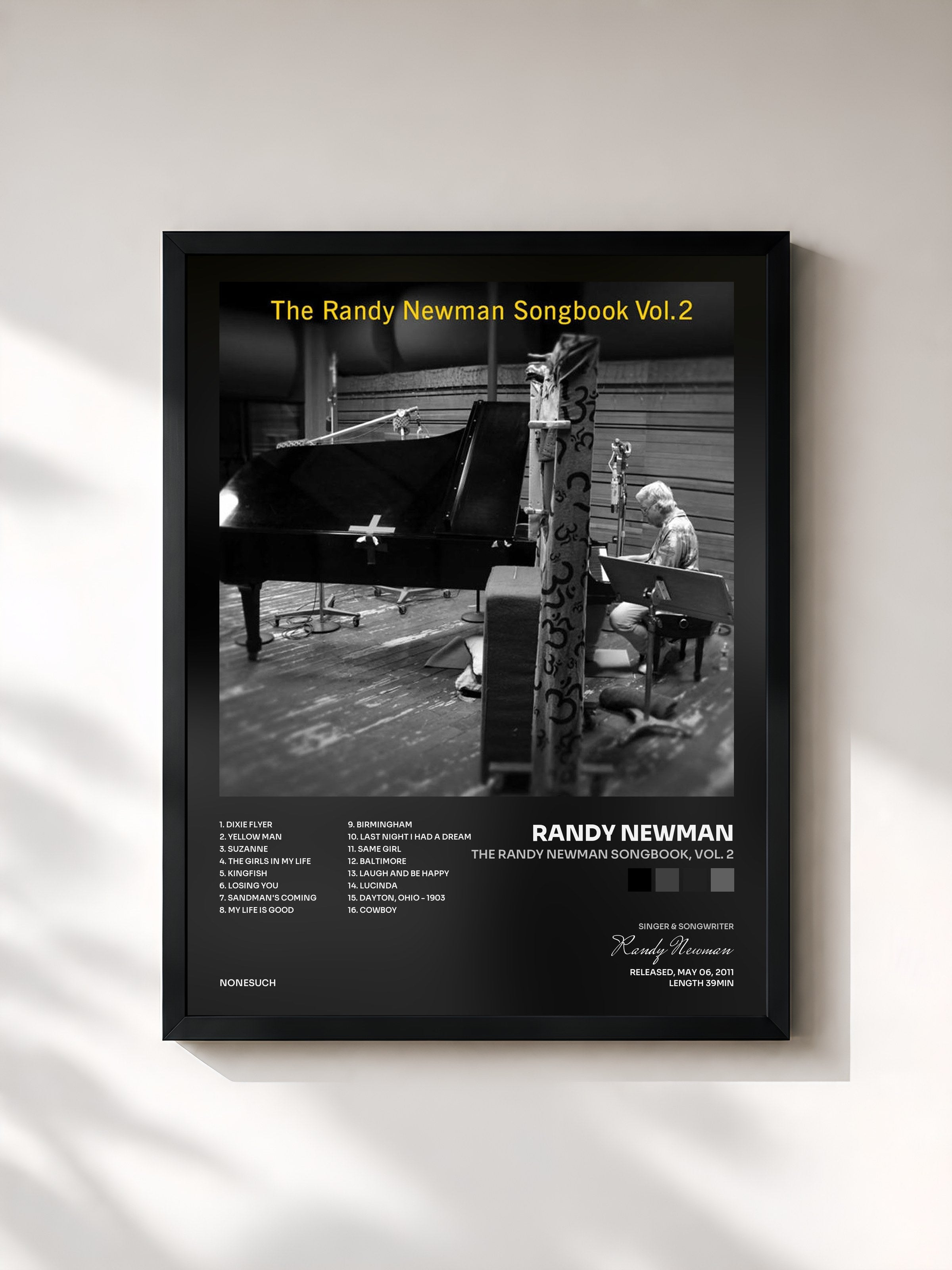#noir Tableau de l'album The Randy Newman Songbook, Vol. 2 de Randy Newman, cadre noir, imprimé et encadré en France