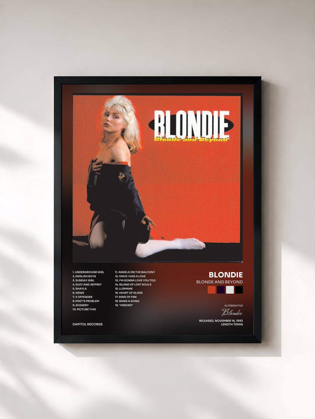 #noir Tableau de l'album Blonde And Beyond de Blondie, cadre noir, imprimé et encadré en France
