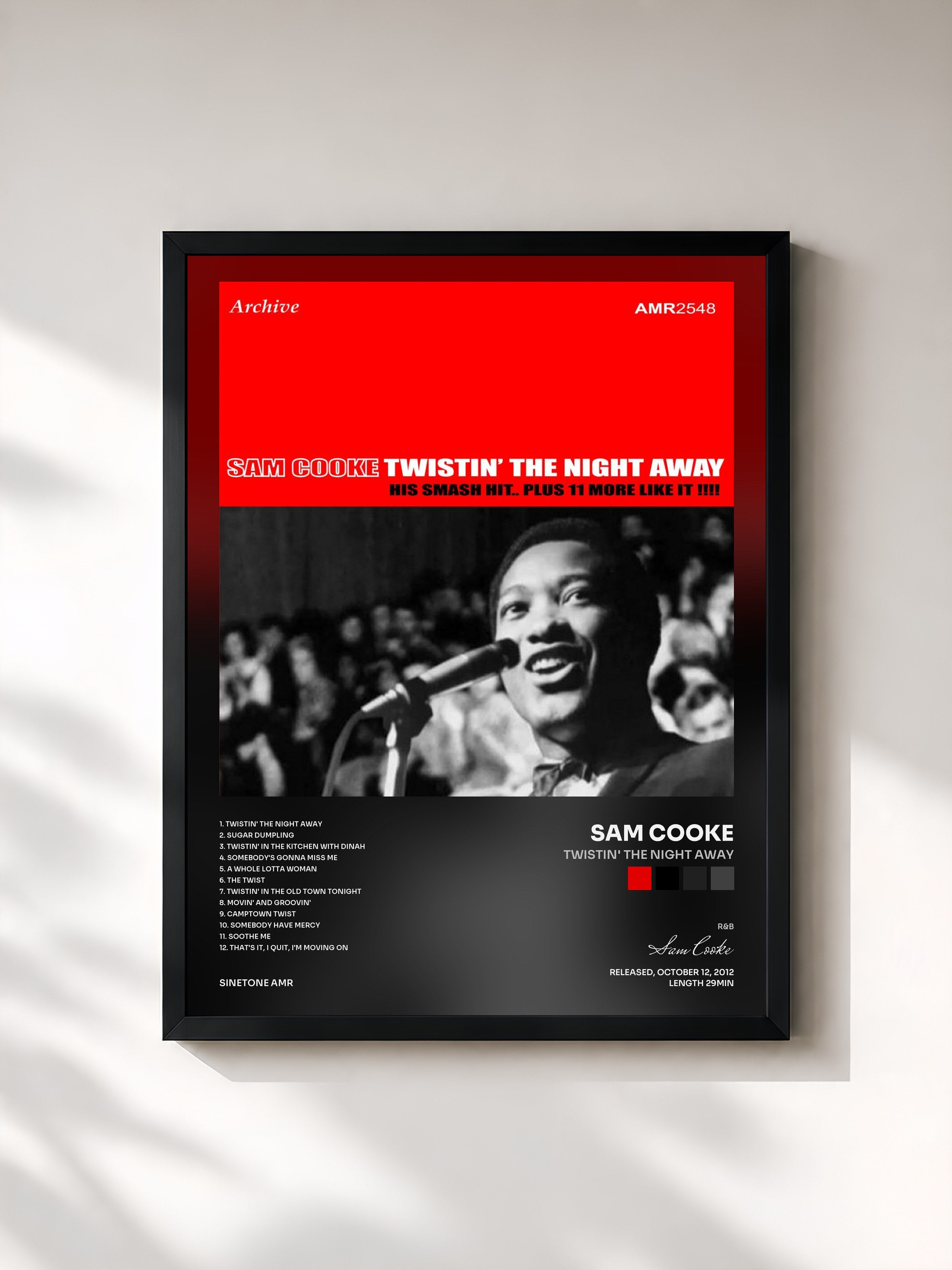 #noir Tableau de l'album Twistin' the Night Away de Sam Cooke, cadre noir, imprimé et encadré en France