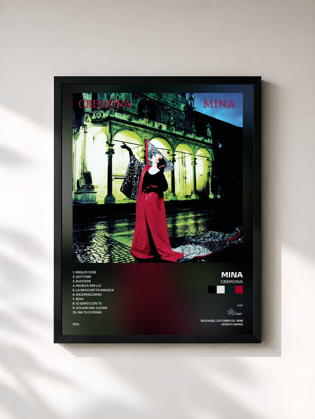 #noir Tableau de l'album Cremona de Mina, cadre noir, imprimé et encadré en France