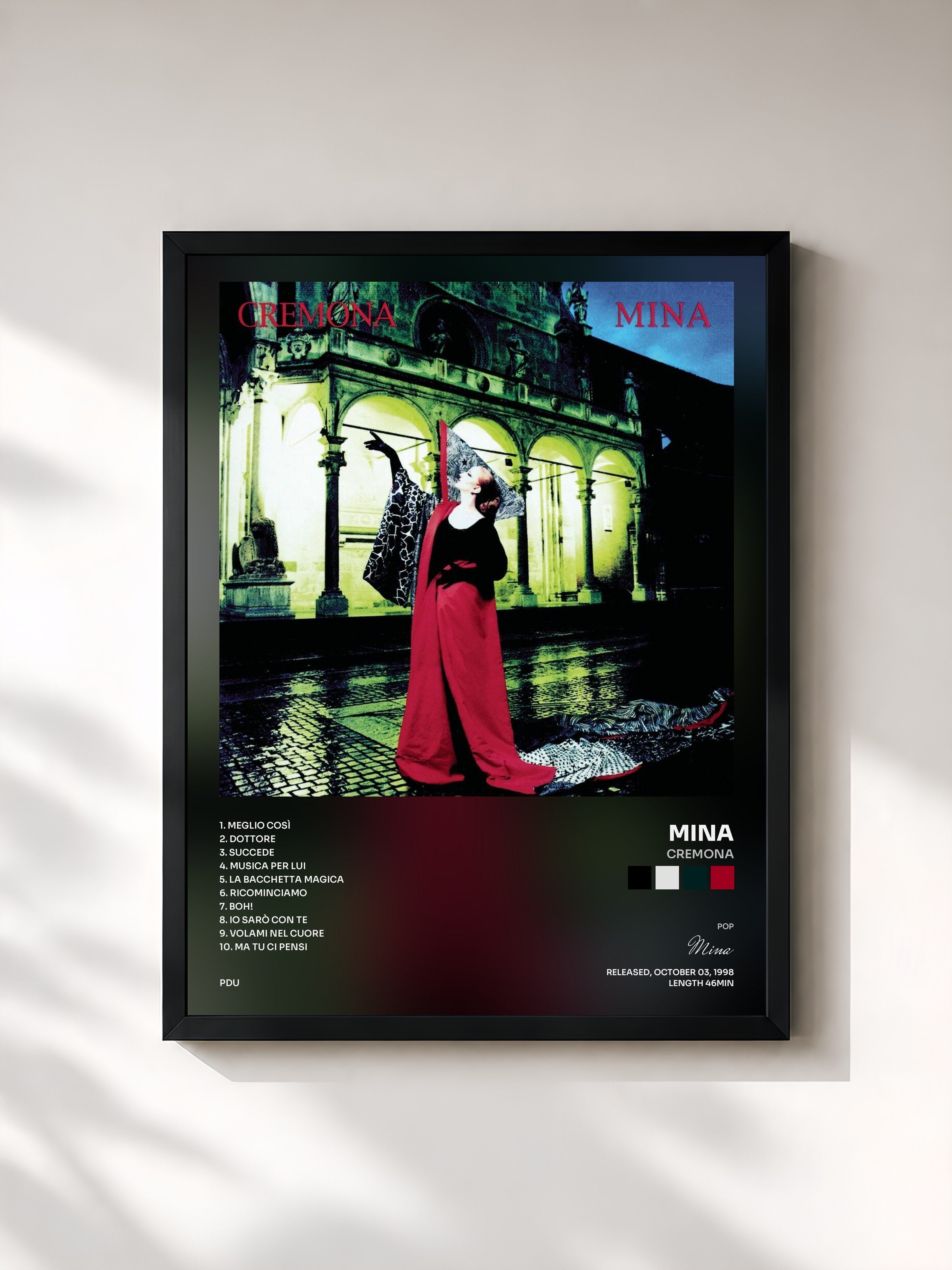 #noir Tableau de l'album Cremona de Mina, cadre noir, imprimé et encadré en France