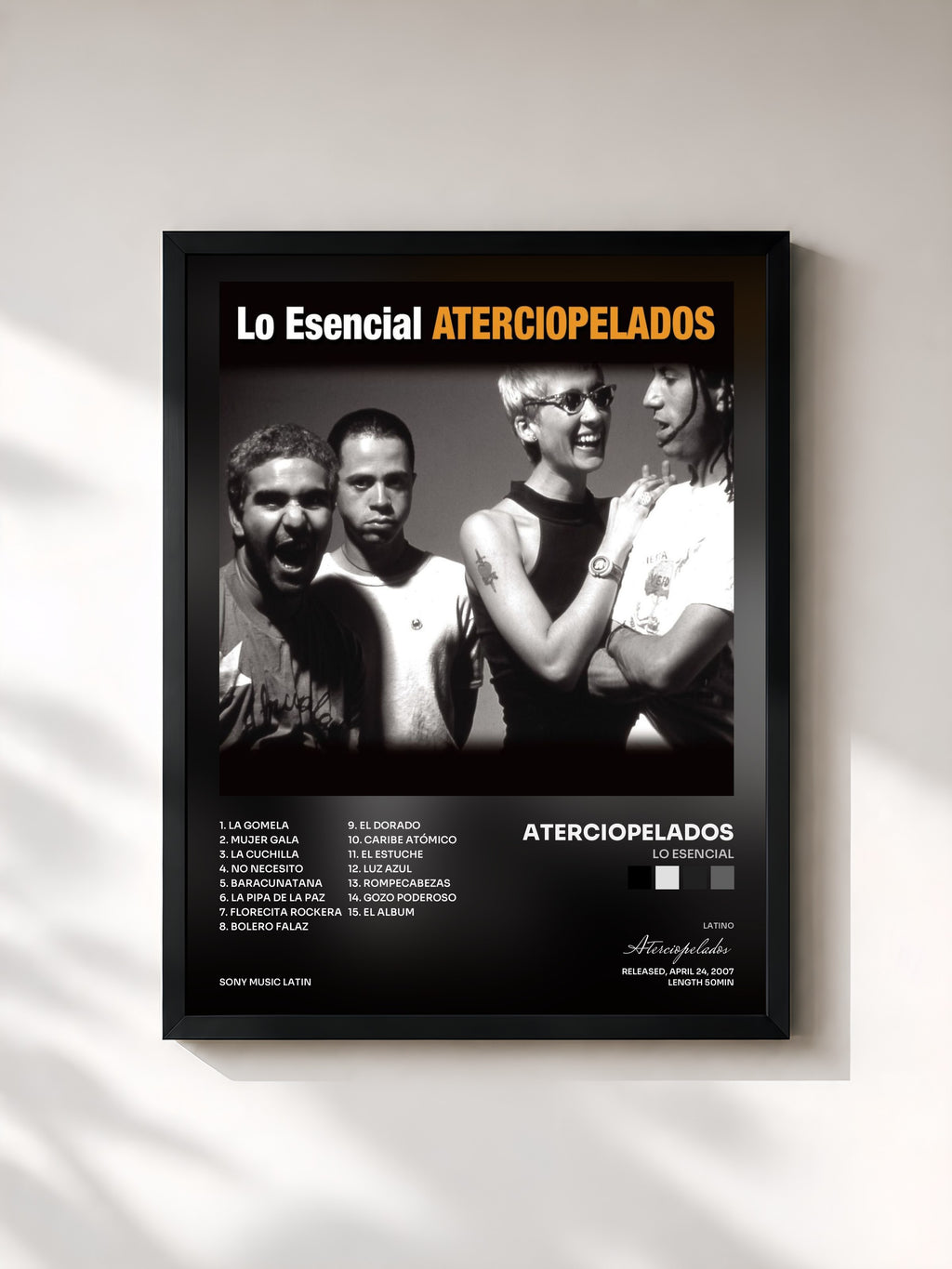 #noir Tableau de l'album Lo Esencial de Aterciopelados, cadre noir, imprimé et encadré en France