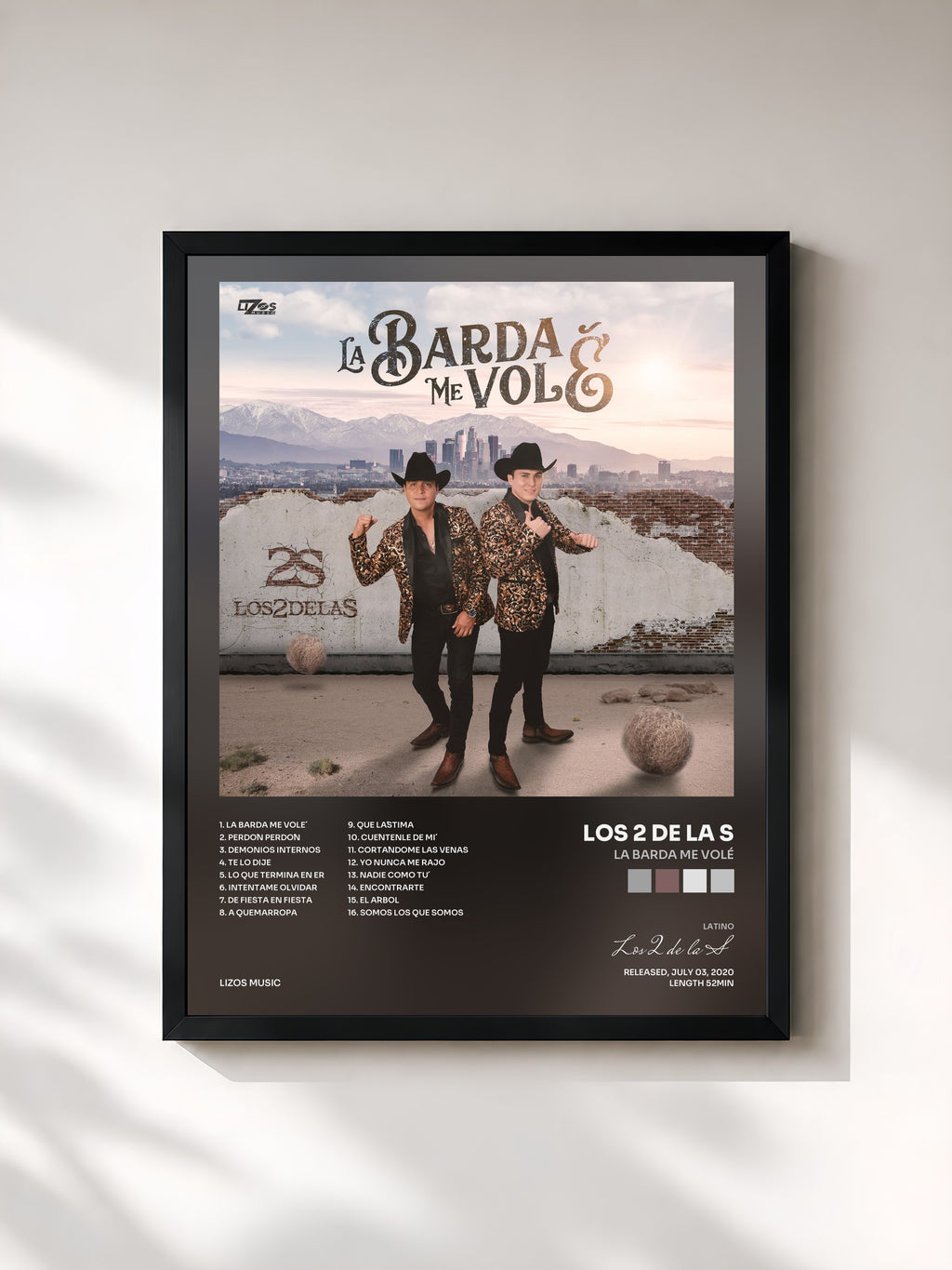 #noir Tableau de l'album La Barda Me Volé de Los 2 de la S, cadre noir, imprimé et encadré en France