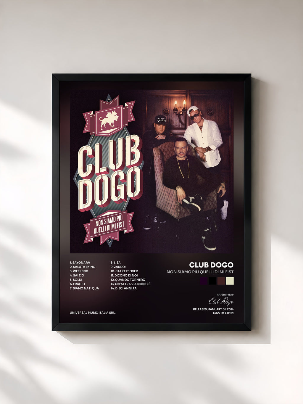 #noir Tableau de l'album Non Siamo Più Quelli Di Mi Fist de Club Dogo, cadre noir, imprimé et encadré en France