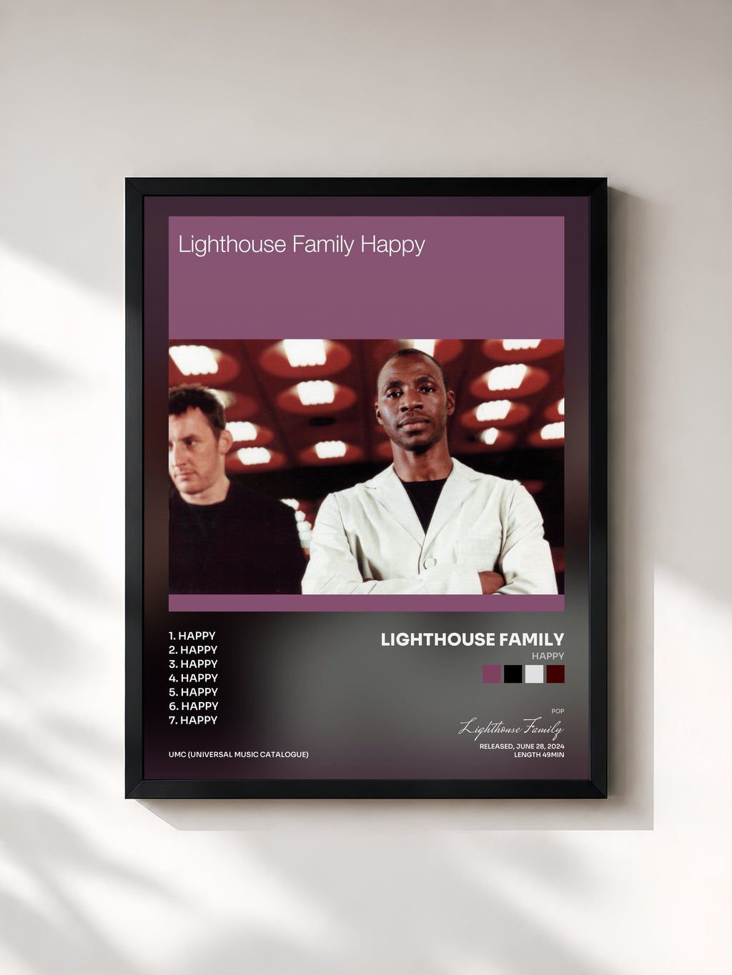 #noir Tableau de l'album Happy de Lighthouse Family, cadre noir, imprimé et encadré en France
