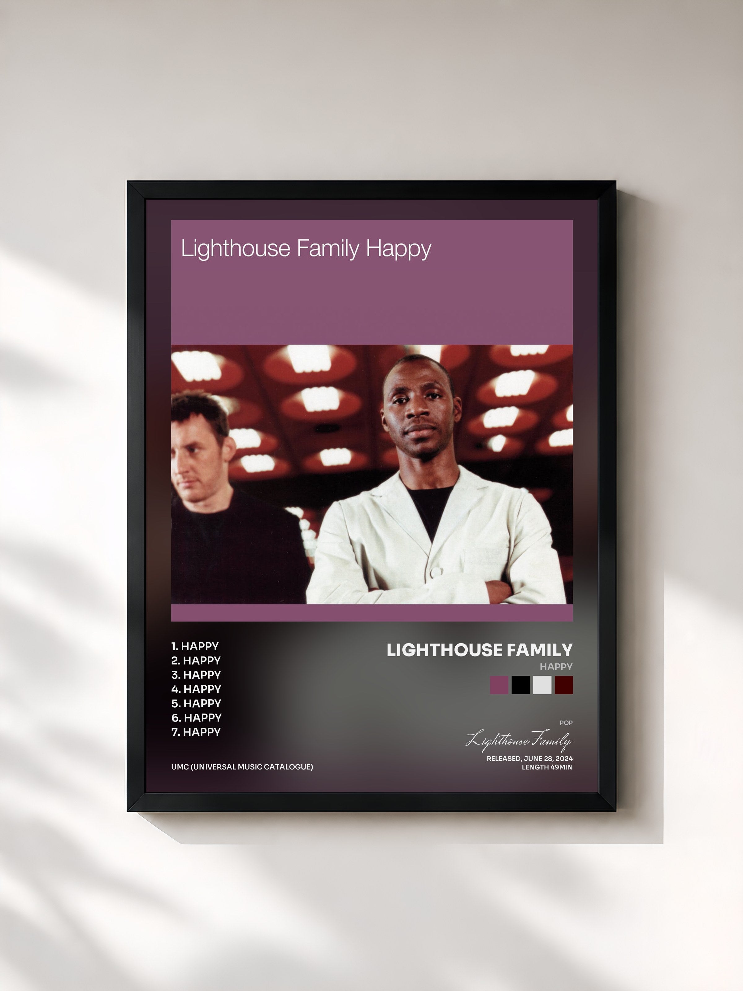 #noir Tableau de l'album Happy de Lighthouse Family, cadre noir, imprimé et encadré en France