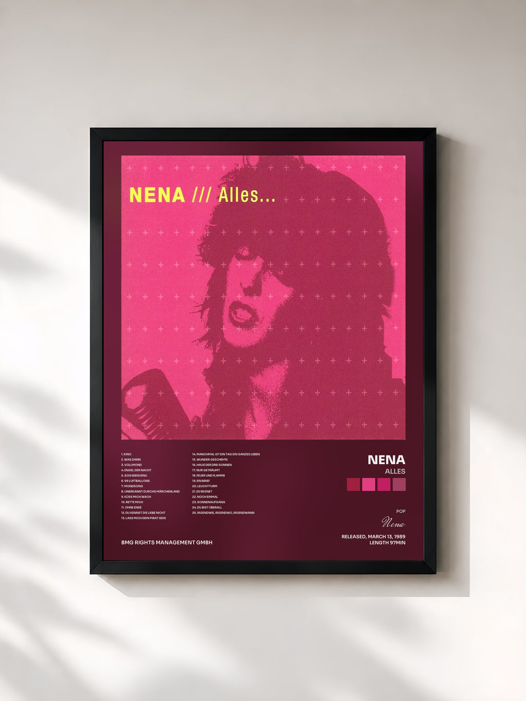 #noir Tableau de l'album Alles de Nena, cadre noir, imprimé et encadré en France