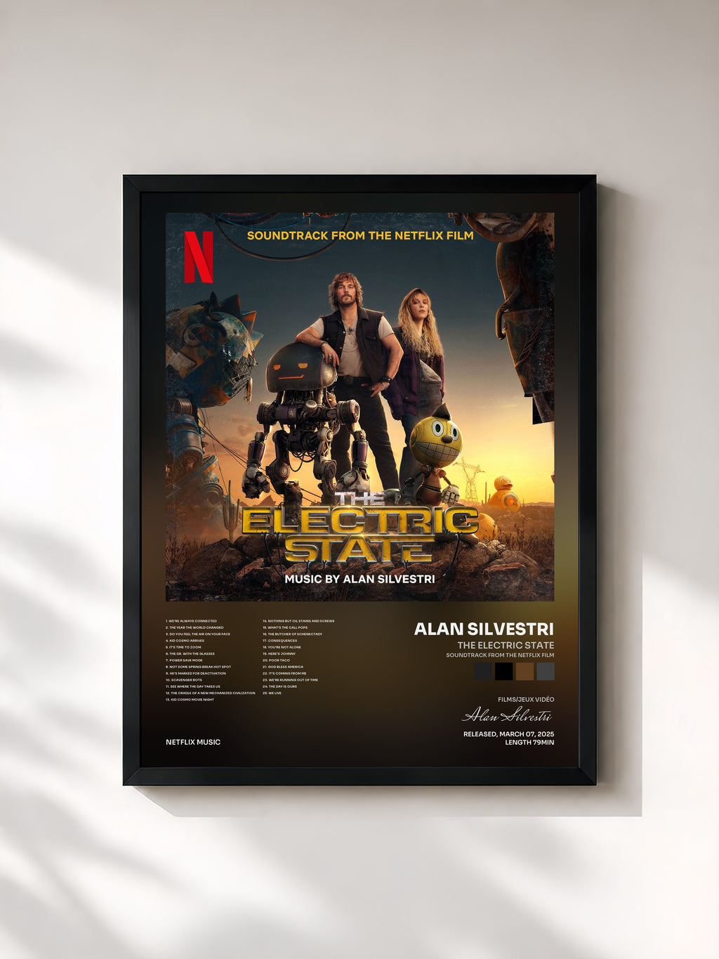 #noir Tableau de l'album The Electric State (Soundtrack from the Netflix Film) de Alan Silvestri, cadre noir, imprimé et encadré en France